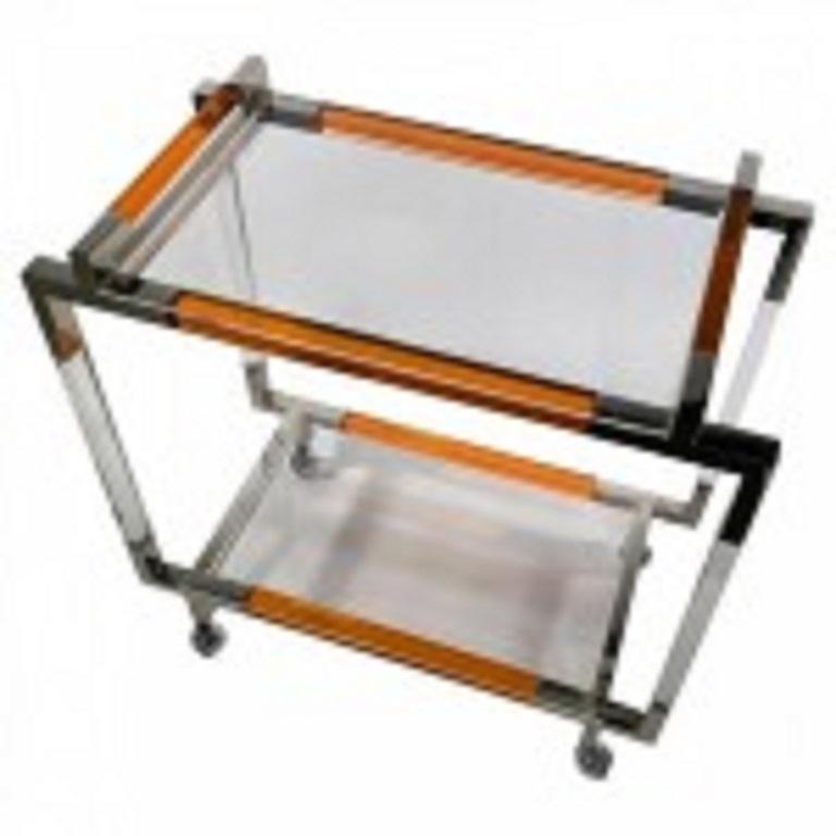 Mid-Century Modern American Modern Orange Lucite & Polished Nickel, Bar Cart, Charles Hollis Jones For Sale