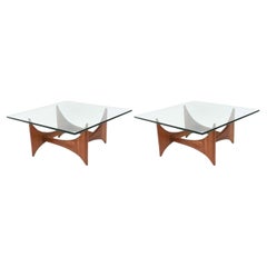 American Modern Pair of Walnut and Glass Low Tables by Adrian Pearsall