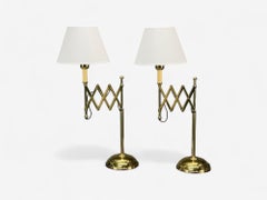 American Modern, Polished Brass, Adjustable Table Lamps, USA, 1980s