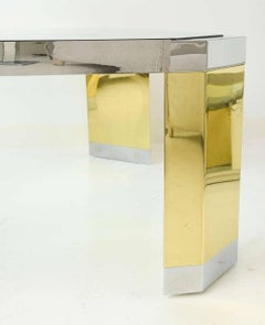 American Modern Polished Brass, Chrome and Glass Low Table, Ron Seff, 1970s