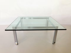 American Modern Polished Chrome and Glass Low Table