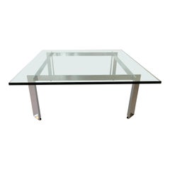 American Modern Polished Chrome and Glass Low Table