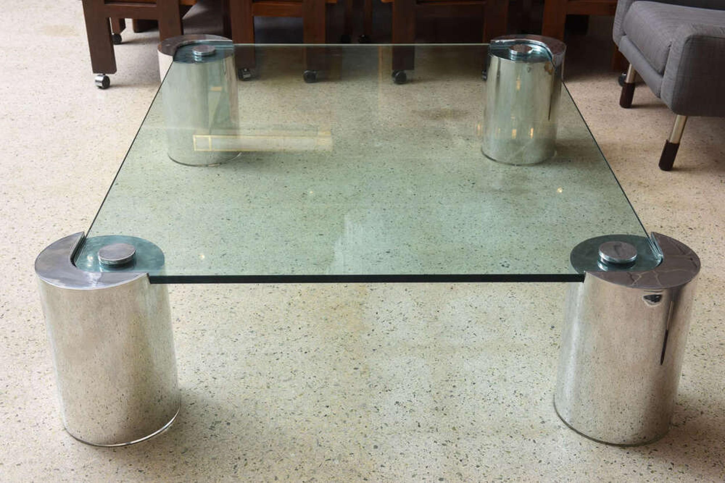 Mid-Century Modern American Modern Polished Chrome and Glass Low Table, Karl Springer For Sale