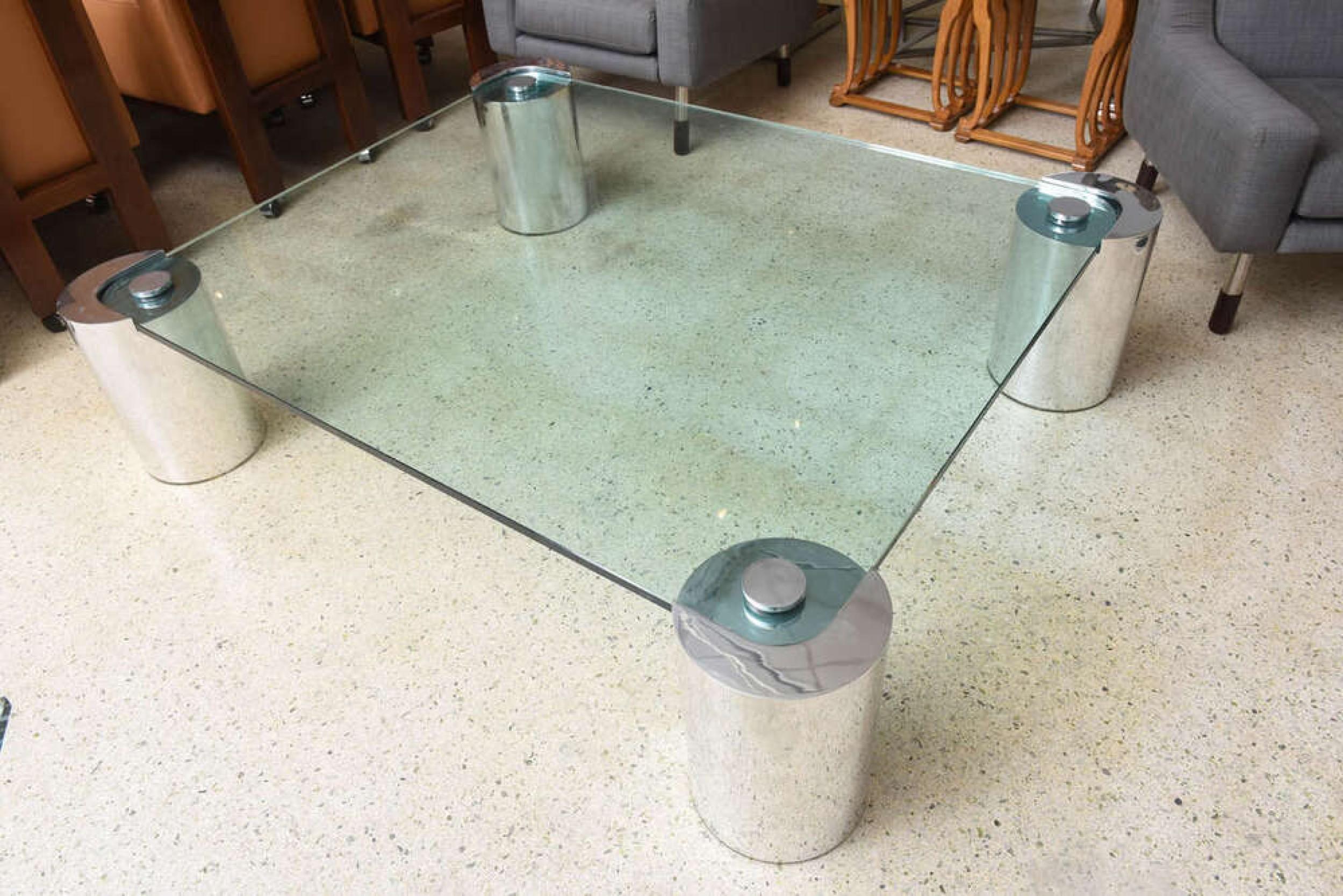 American Modern Polished Chrome and Glass Low Table, Karl Springer For Sale 2