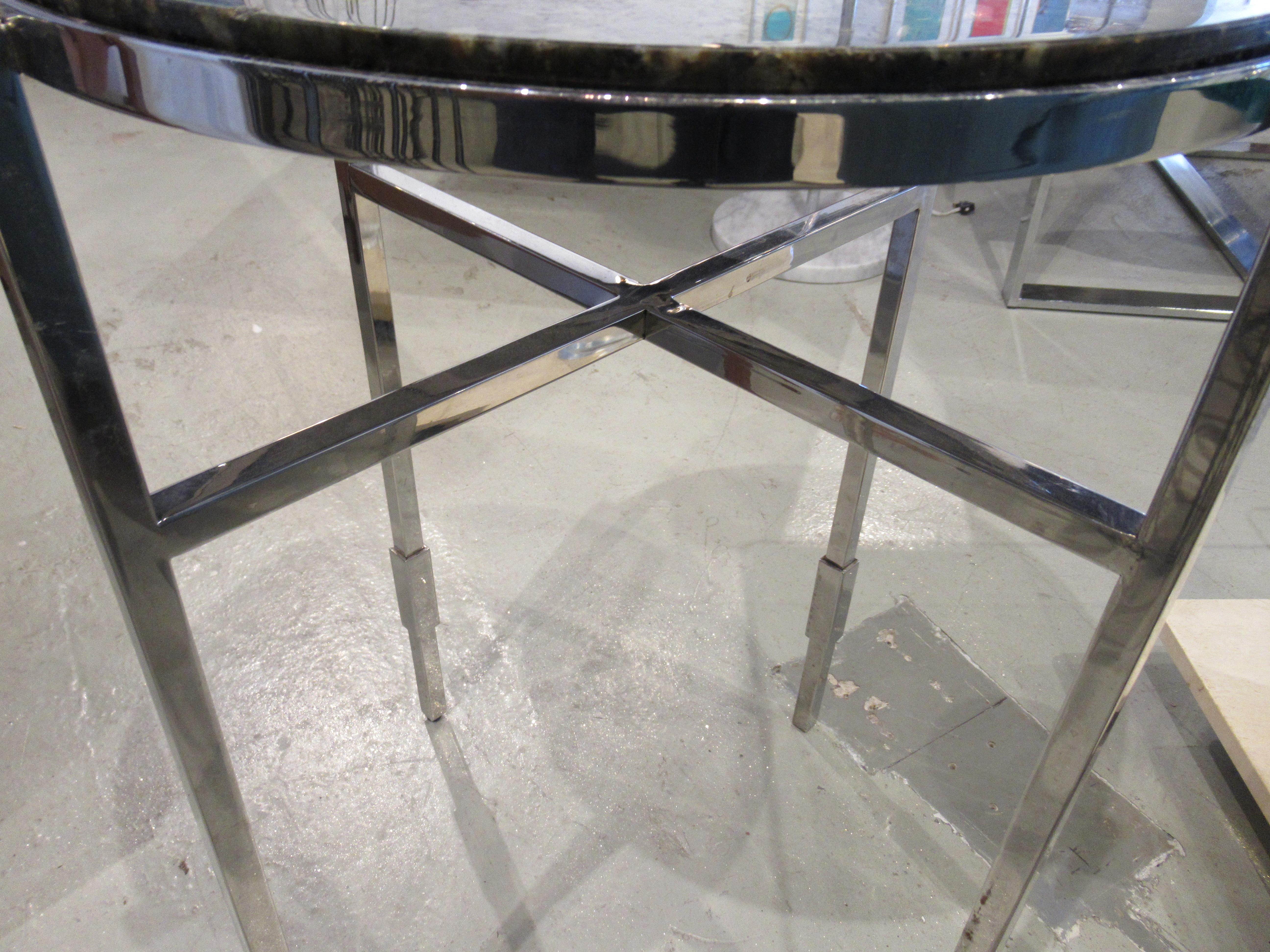 American Modern Polished Chrome & Granite Occasional Tables, Michael Graves In Excellent Condition For Sale In Hollywood, FL