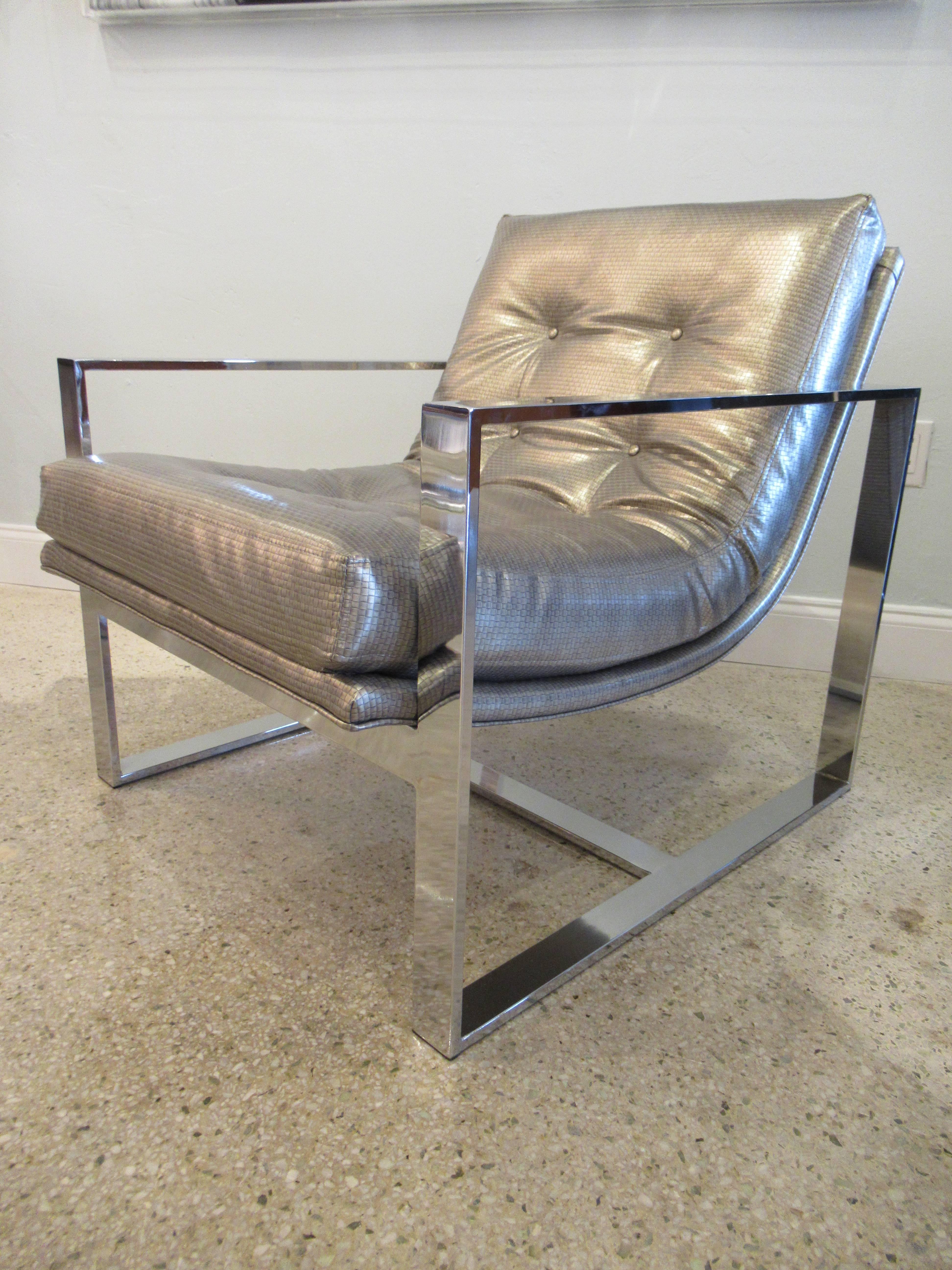 Late 20th Century American Modern Polished Chrome Sling Chair, 1970s For Sale