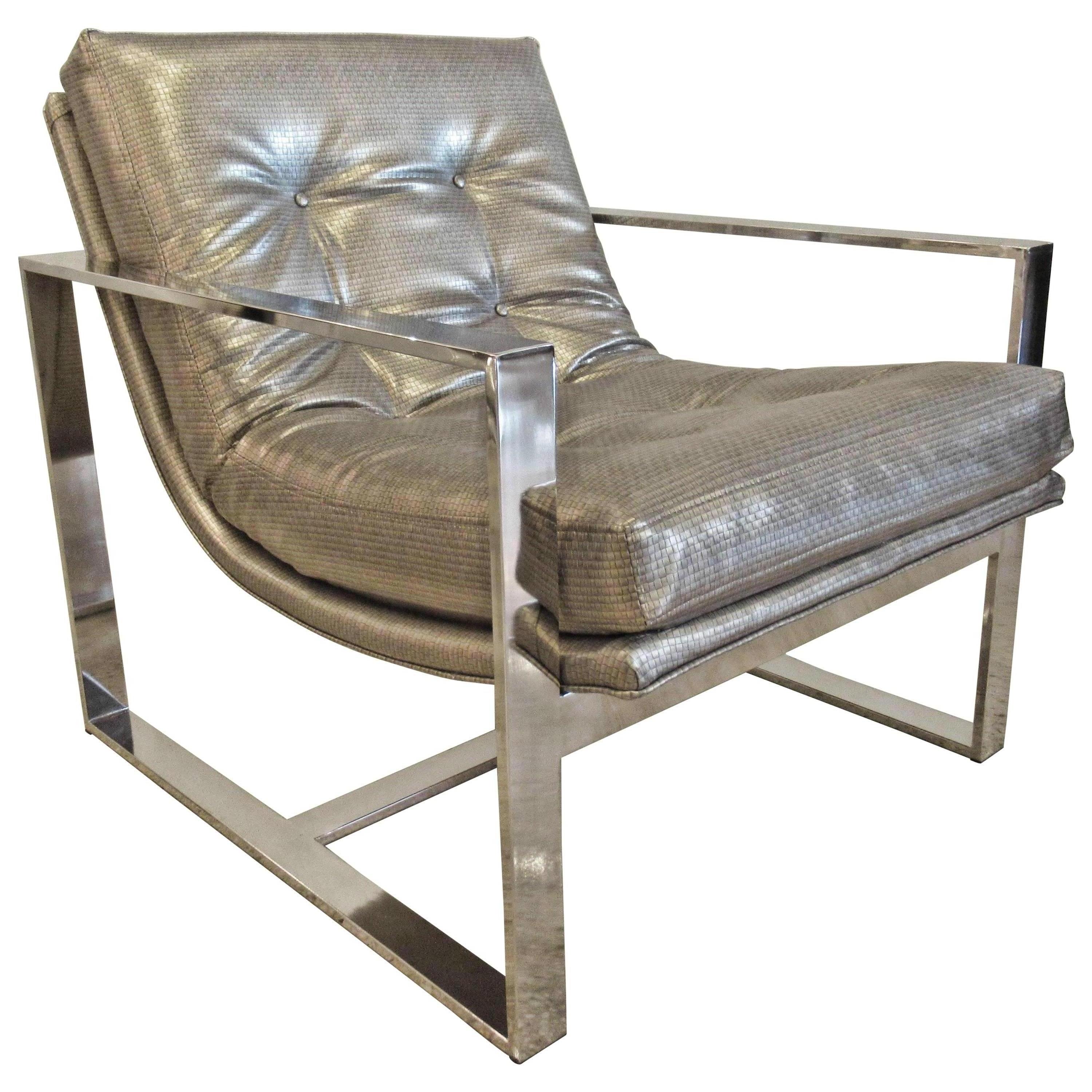 American Modern Polished Chrome Sling Chair, 1970s For Sale