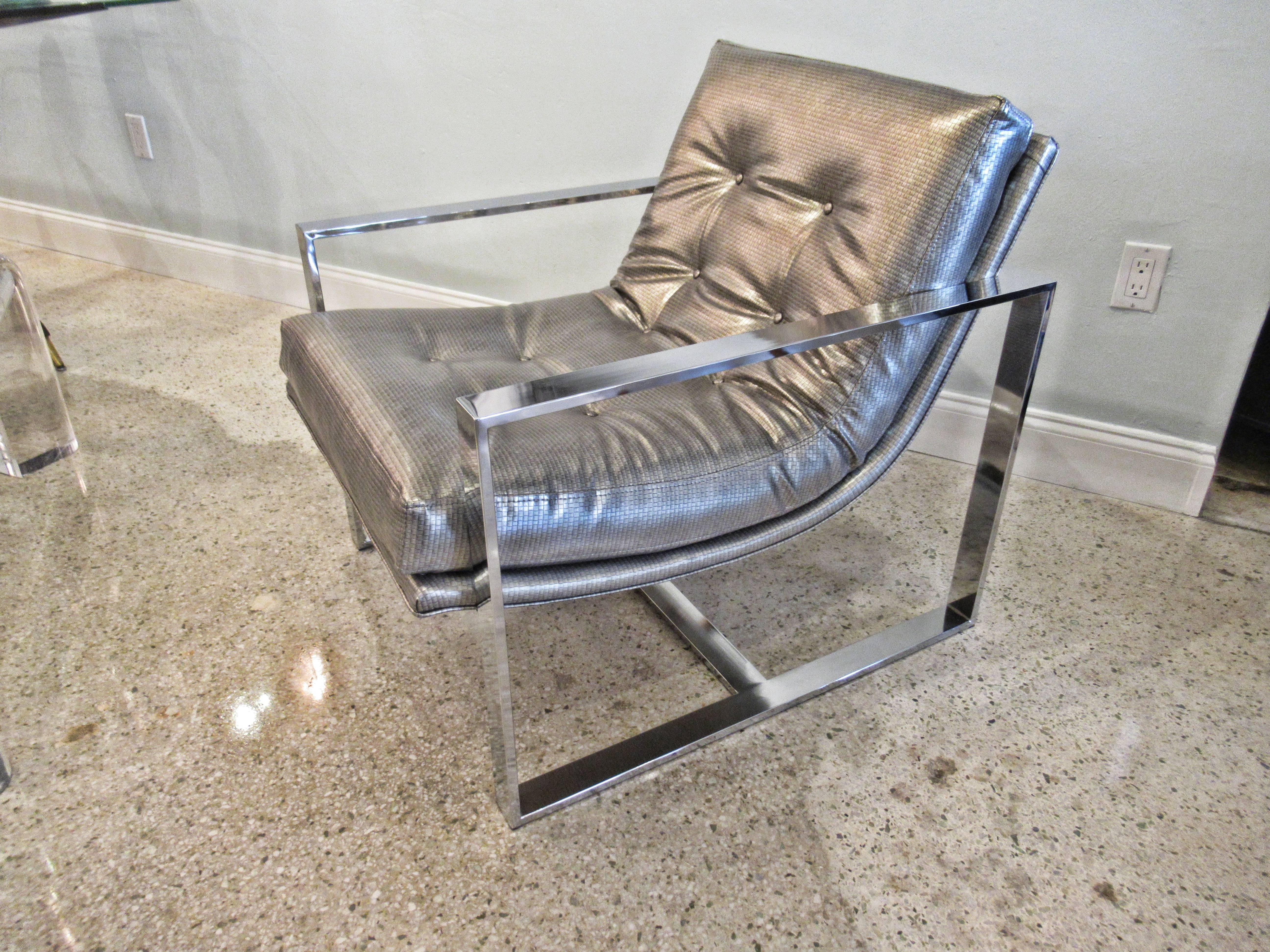 Mid-Century Modern American Modern Polished Chrome Sling Chair, 1970s For Sale