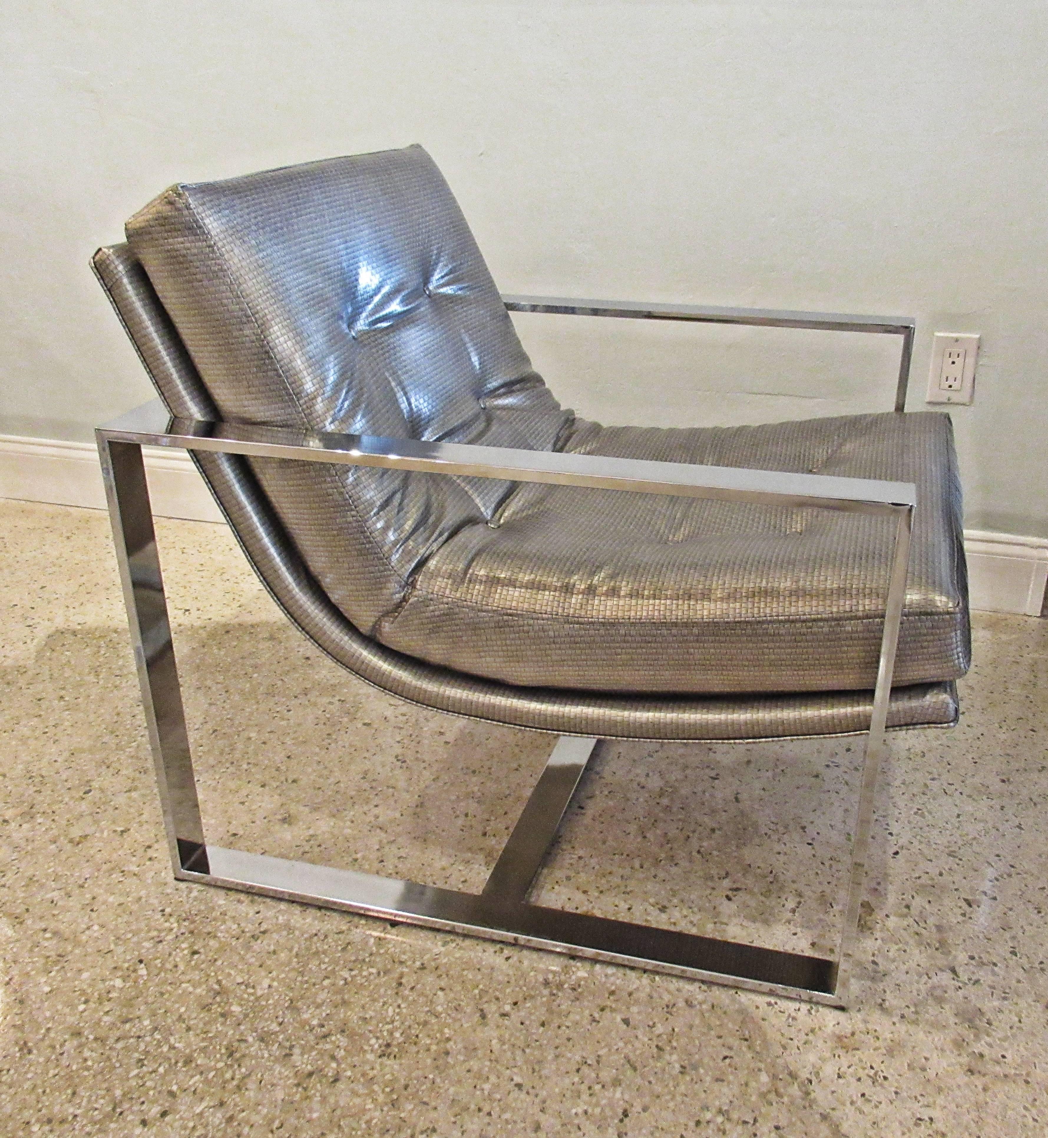 American Modern Polished Chrome Sling Chair, 1970s For Sale 1