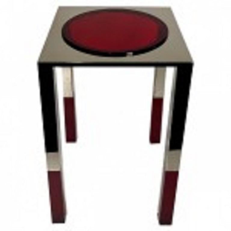 Mid-Century moderno Tavolo moderno americano in nichel lucido e lucite, Charles Hollis Jones in vendita