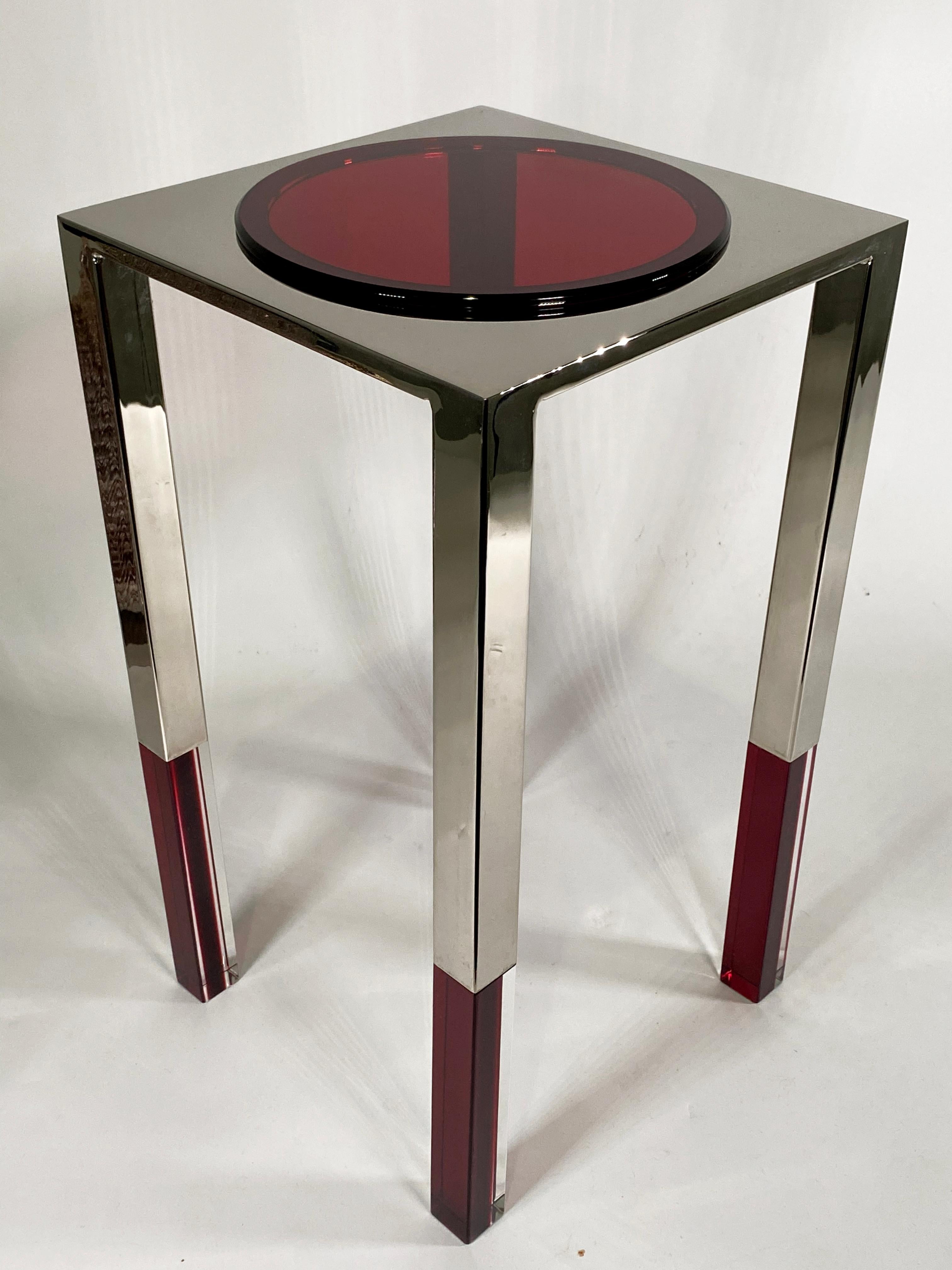 American Modern Polished Nickel and Lucite Table, Charles Hollis Jones In Good Condition For Sale In Hollywood, FL