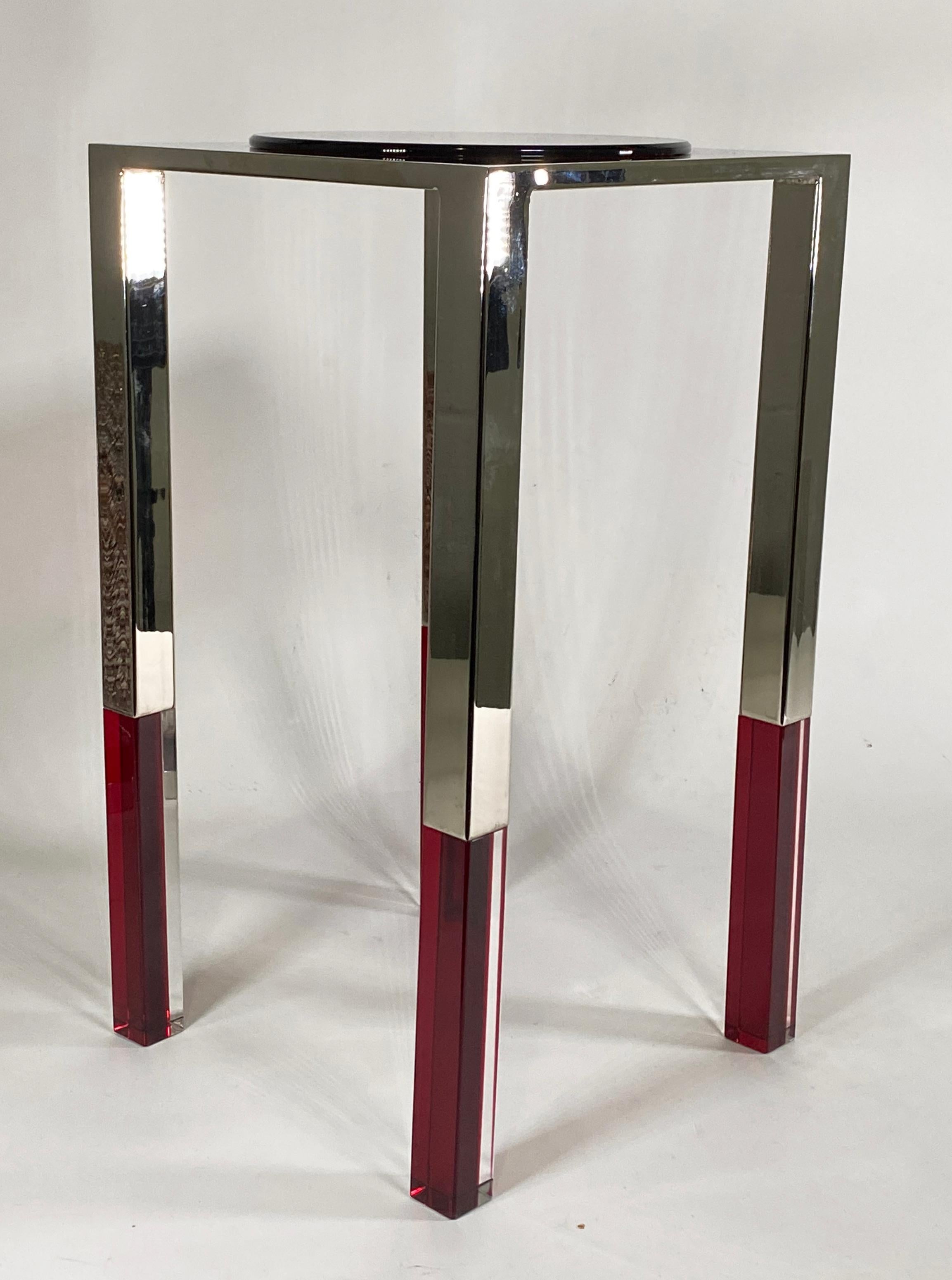 Contemporary American Modern Polished Nickel and Lucite Table, Charles Hollis Jones For Sale