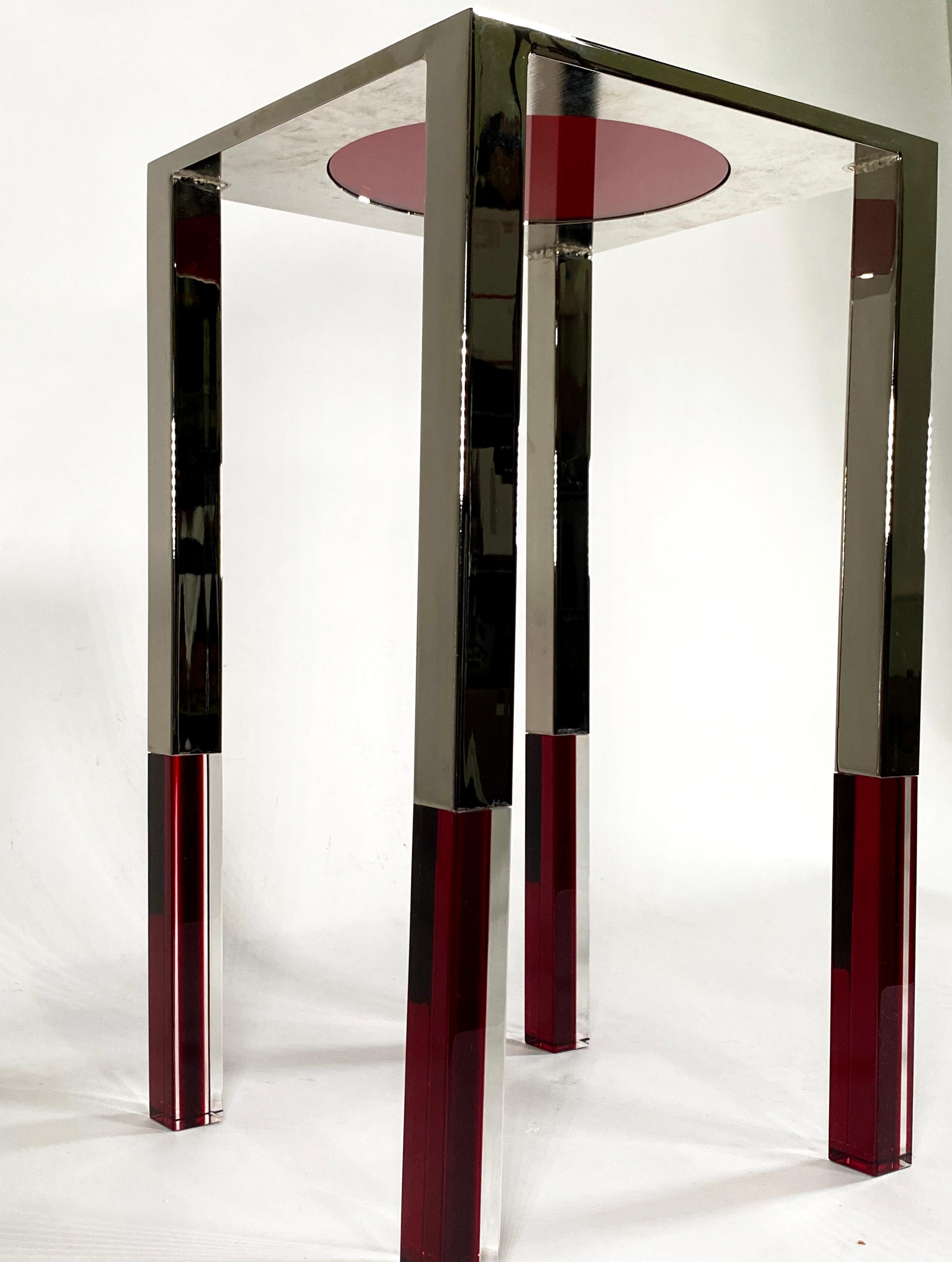 Chrome American Modern Polished Nickel and Lucite Table, Charles Hollis Jones For Sale