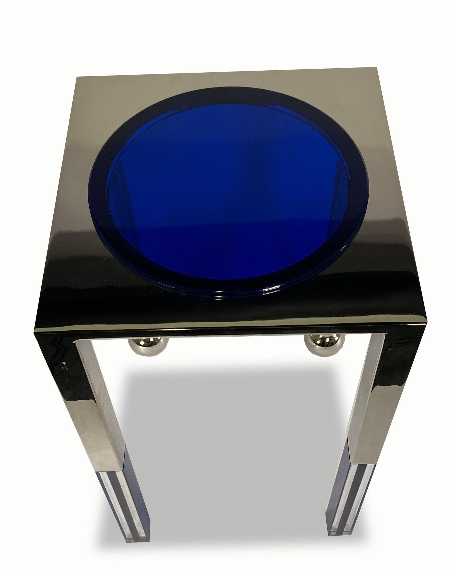 American Modern Polished Nickel & Blue Lucite 