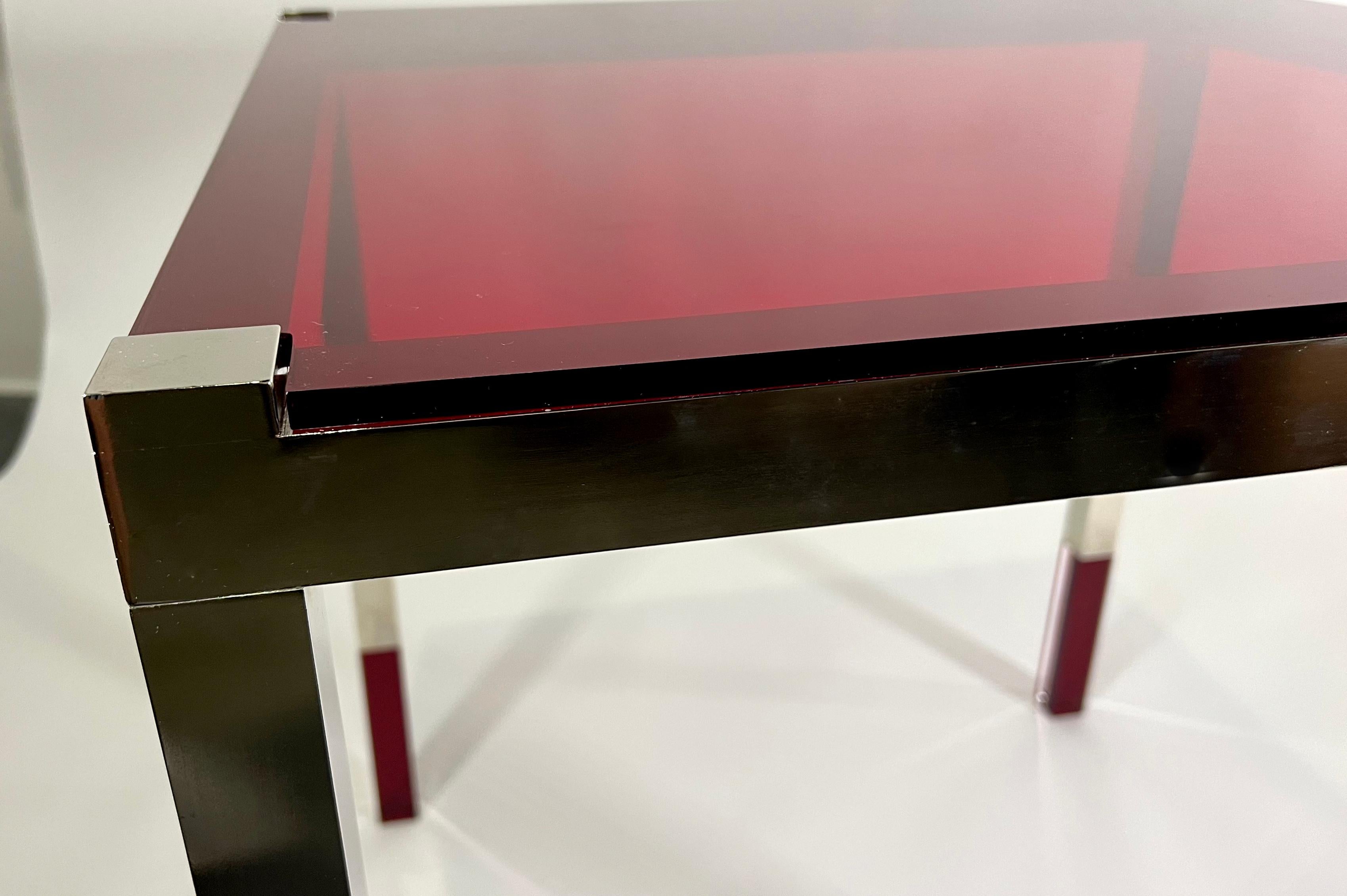 American Modern Red & Clear Lucite, & Nickel Game Table, Charles Hollis Jones For Sale 4