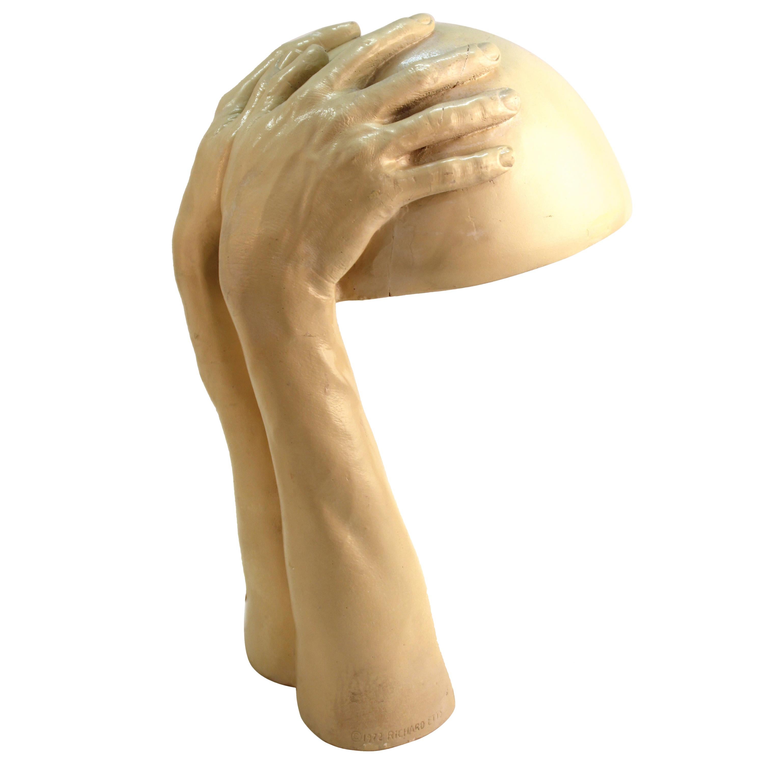 American Modern Richard Etts Hands Table Lamp in Cast Plaster