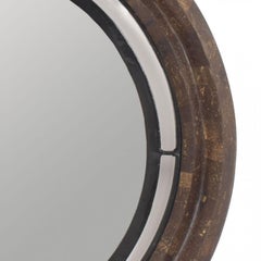 American Modern Circular Wall Mirror, Iron Frame, Beveled Edge, 1970s