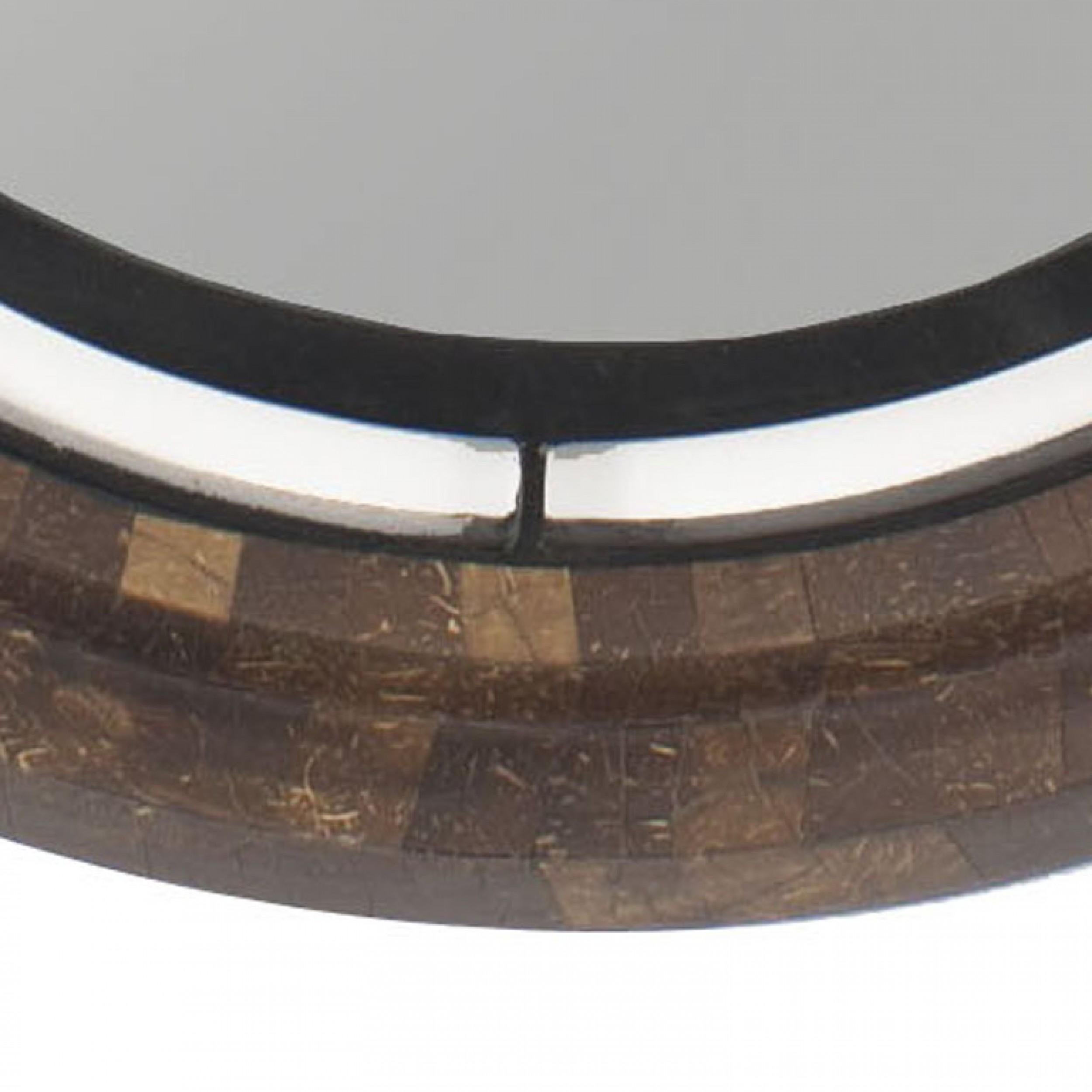 Beveled American Modern Round Iron Float Mounted Wall Mirror For Sale