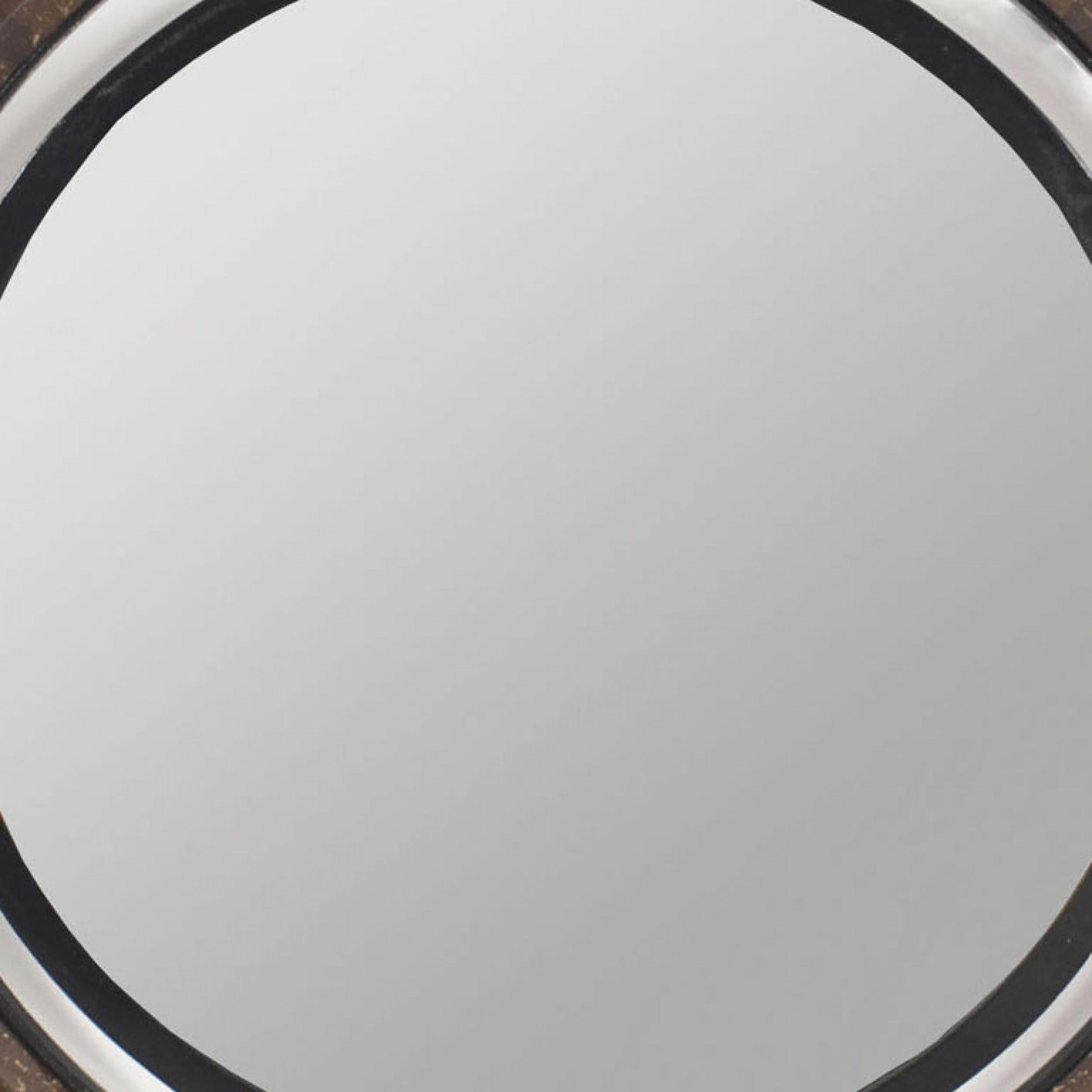 American Modern Round Iron Float Mounted Wall Mirror In Good Condition For Sale In Queens, NY