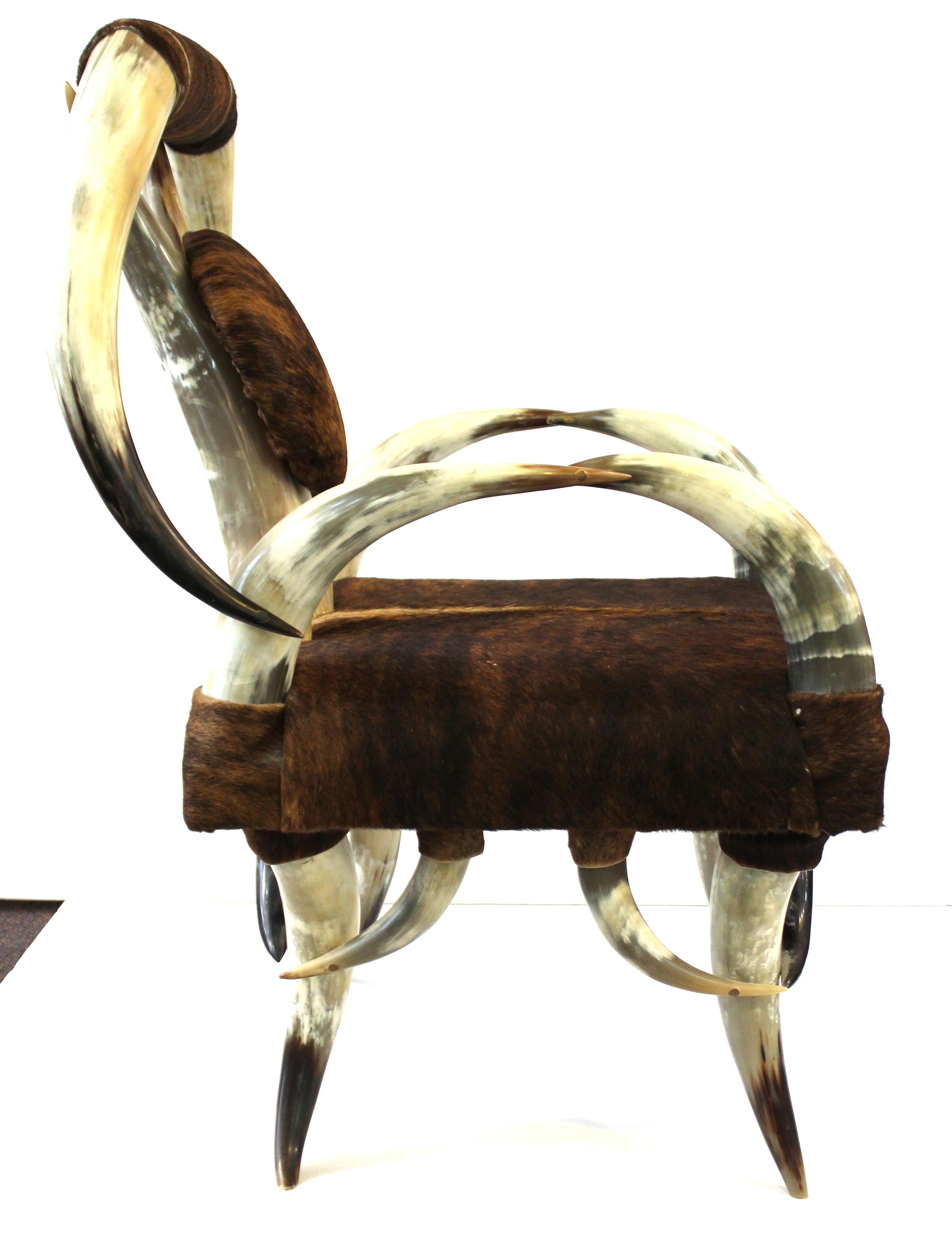 American Modern Rustic Long-Horn Armchair With Leather Upholstery 5
