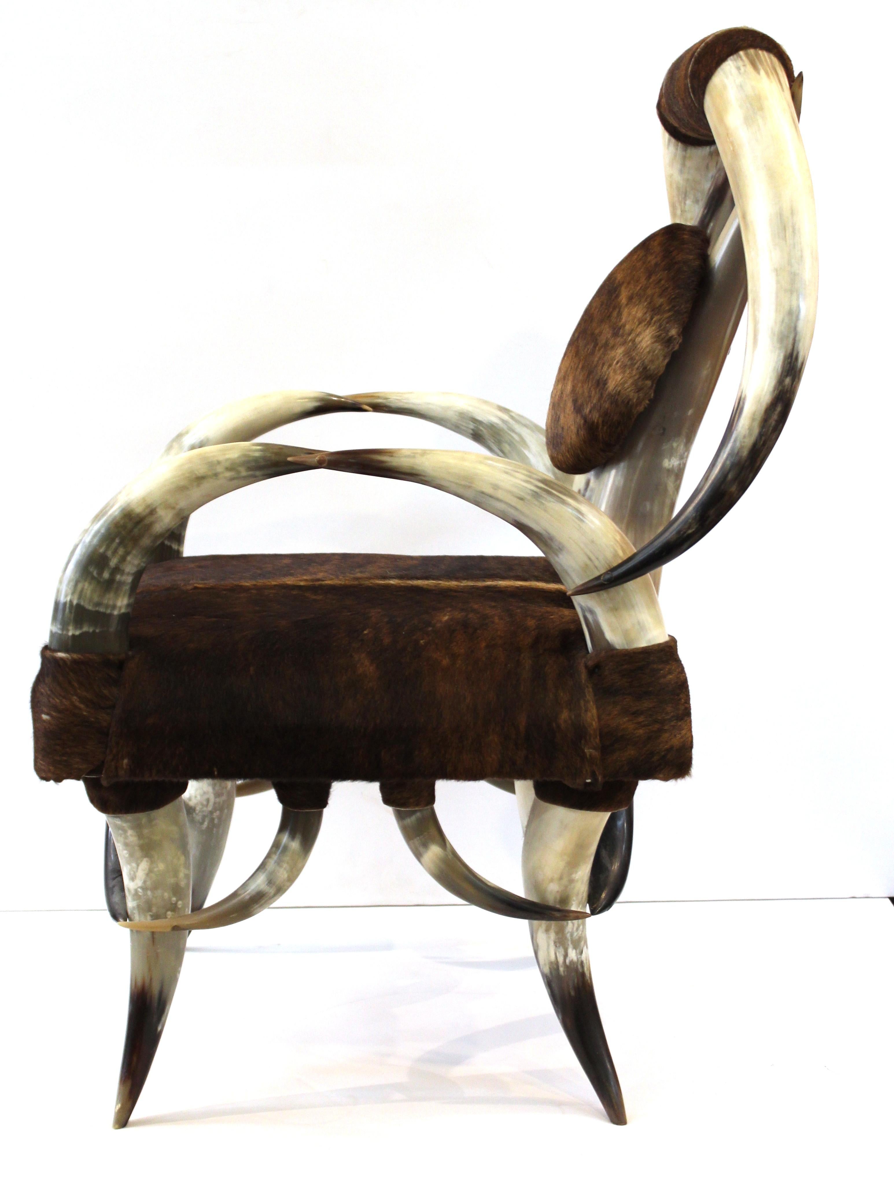 American Modern Rustic Long-Horn Armchair With Leather Upholstery 2
