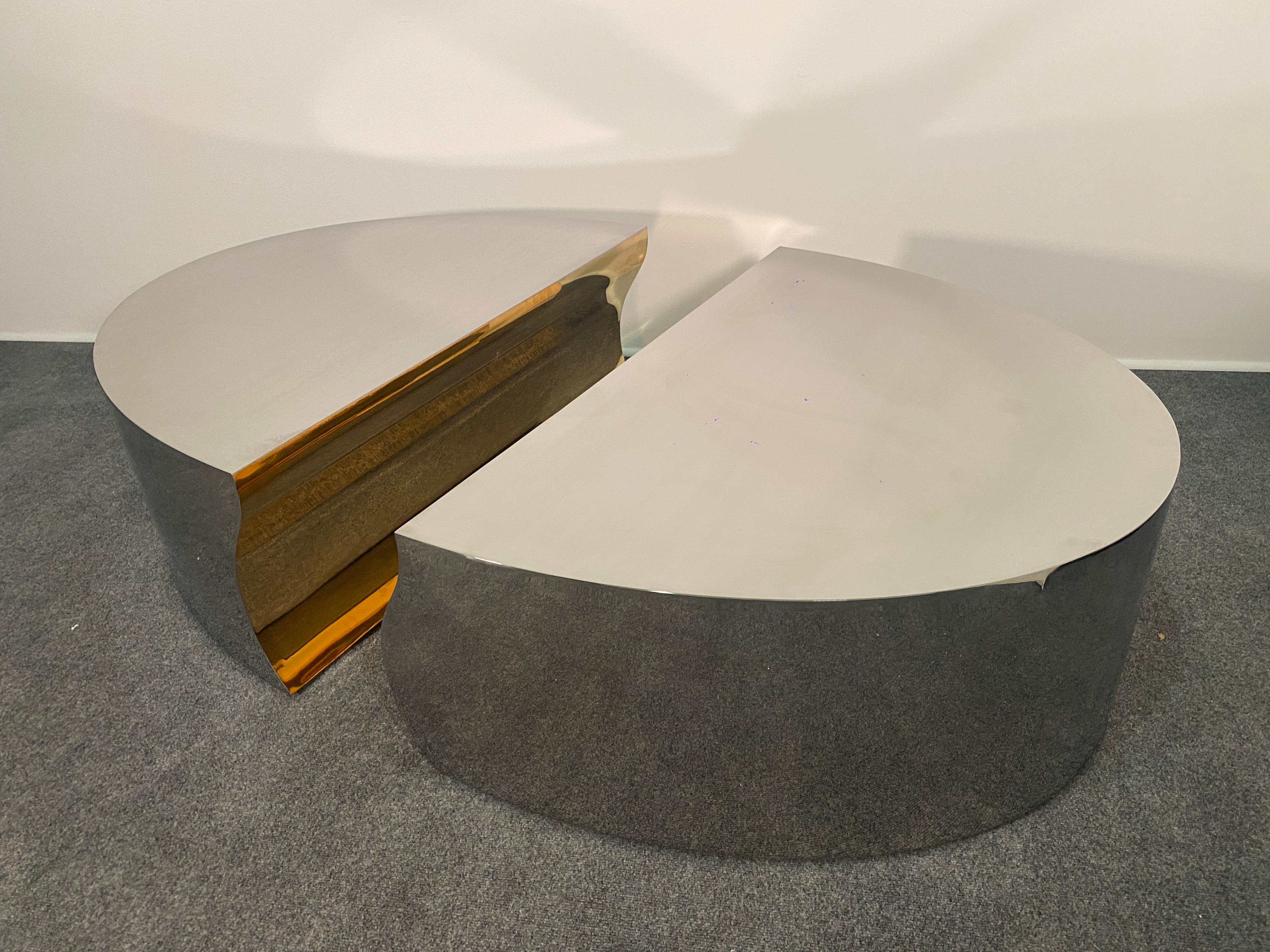 Modern Stainless Steel Bronze Center Freeform Cocktail Table, Karl Springer For Sale 6