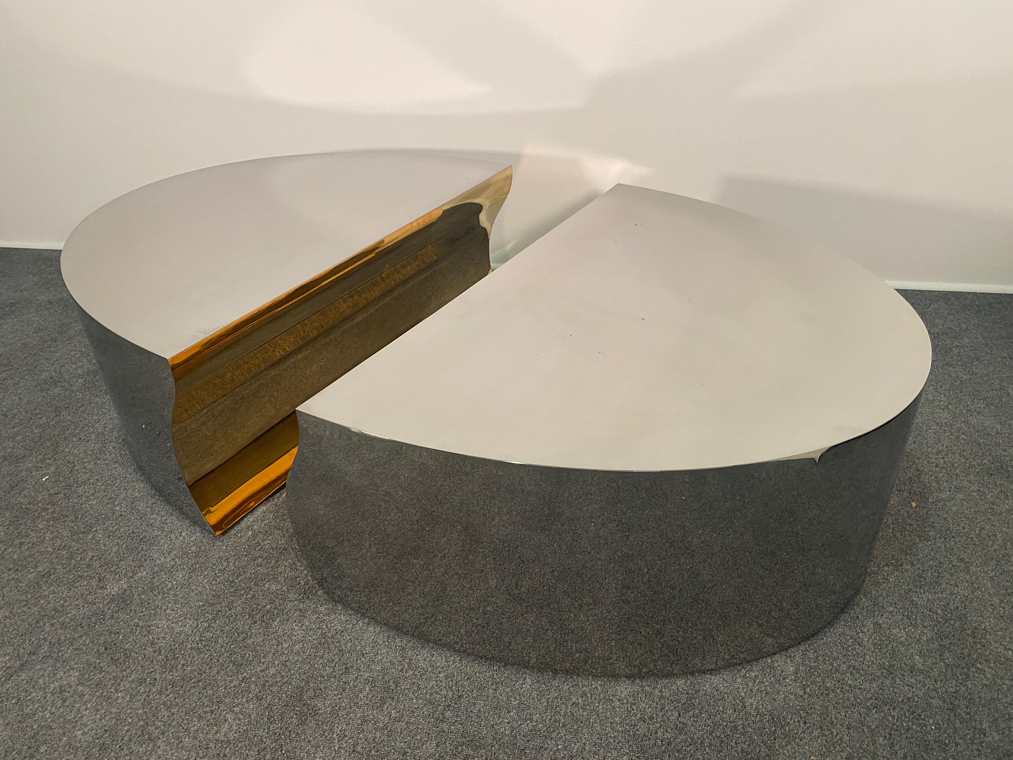 Modern Stainless Steel Bronze Center Freeform Cocktail Table, Karl Springer For Sale 7