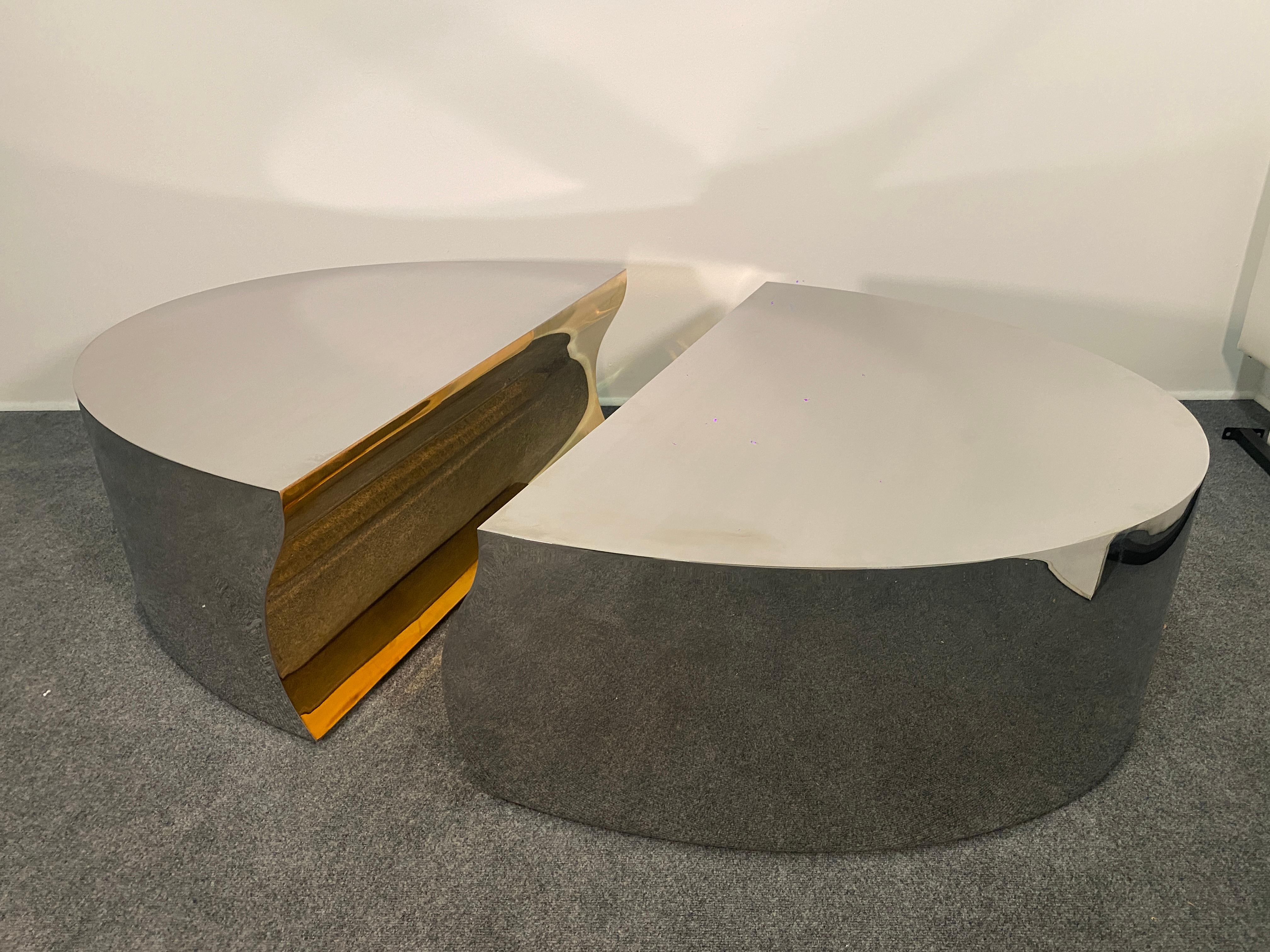 Modern Stainless Steel Bronze Center Freeform Cocktail Table, Karl Springer For Sale 8