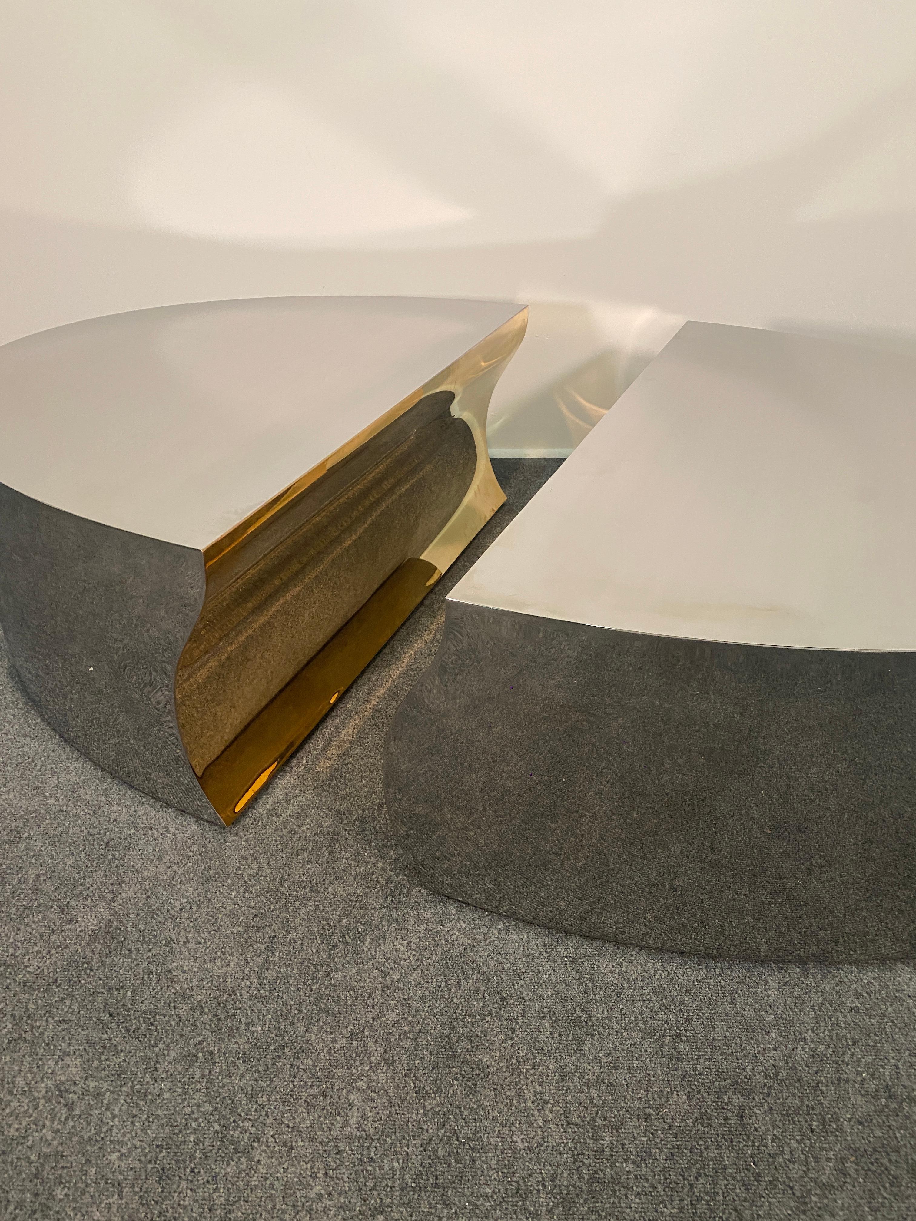 Modern Stainless Steel Bronze Center Freeform Cocktail Table, Karl Springer For Sale 9