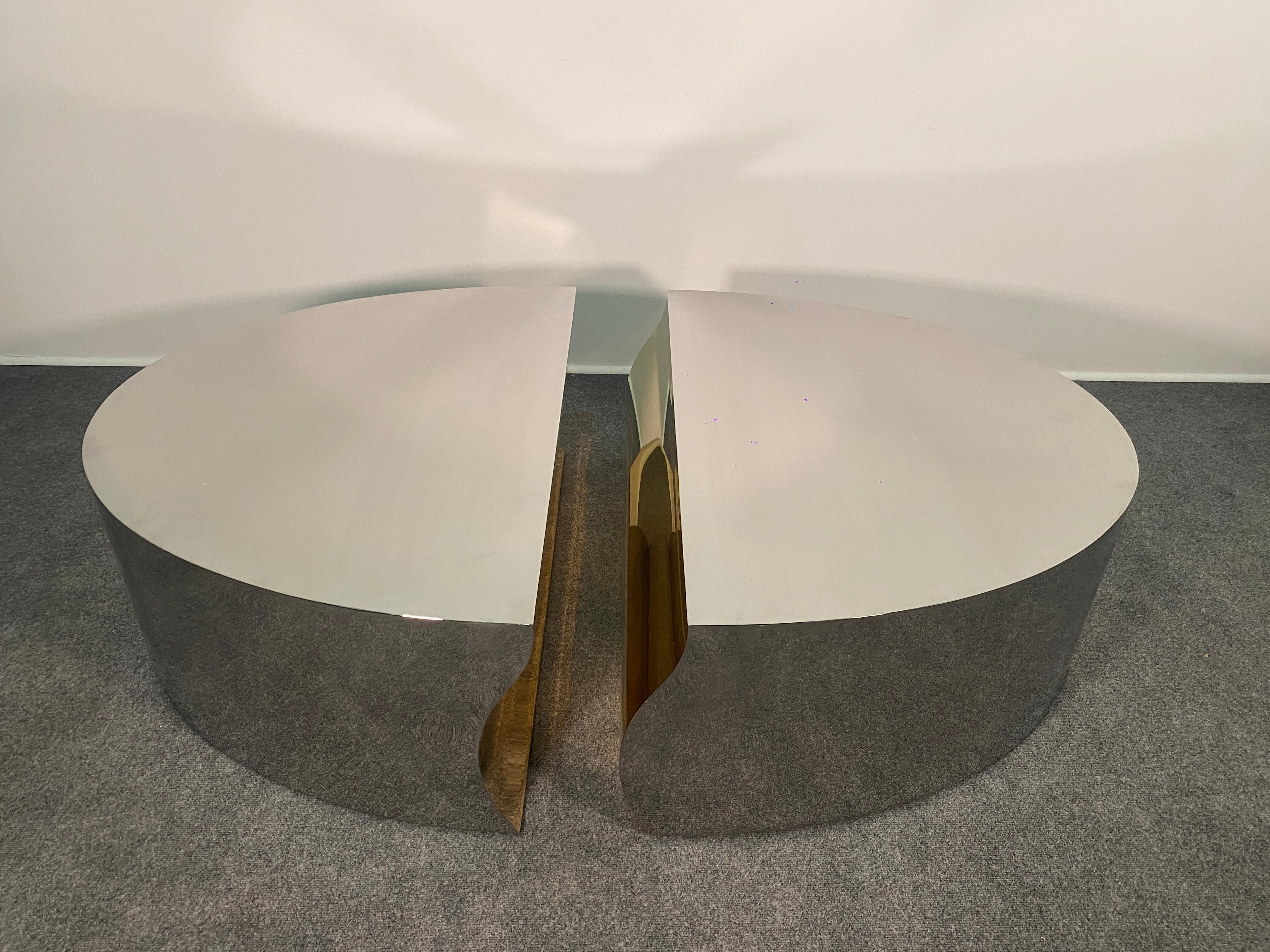 North American Modern Stainless Steel Bronze Center Freeform Cocktail Table, Karl Springer For Sale