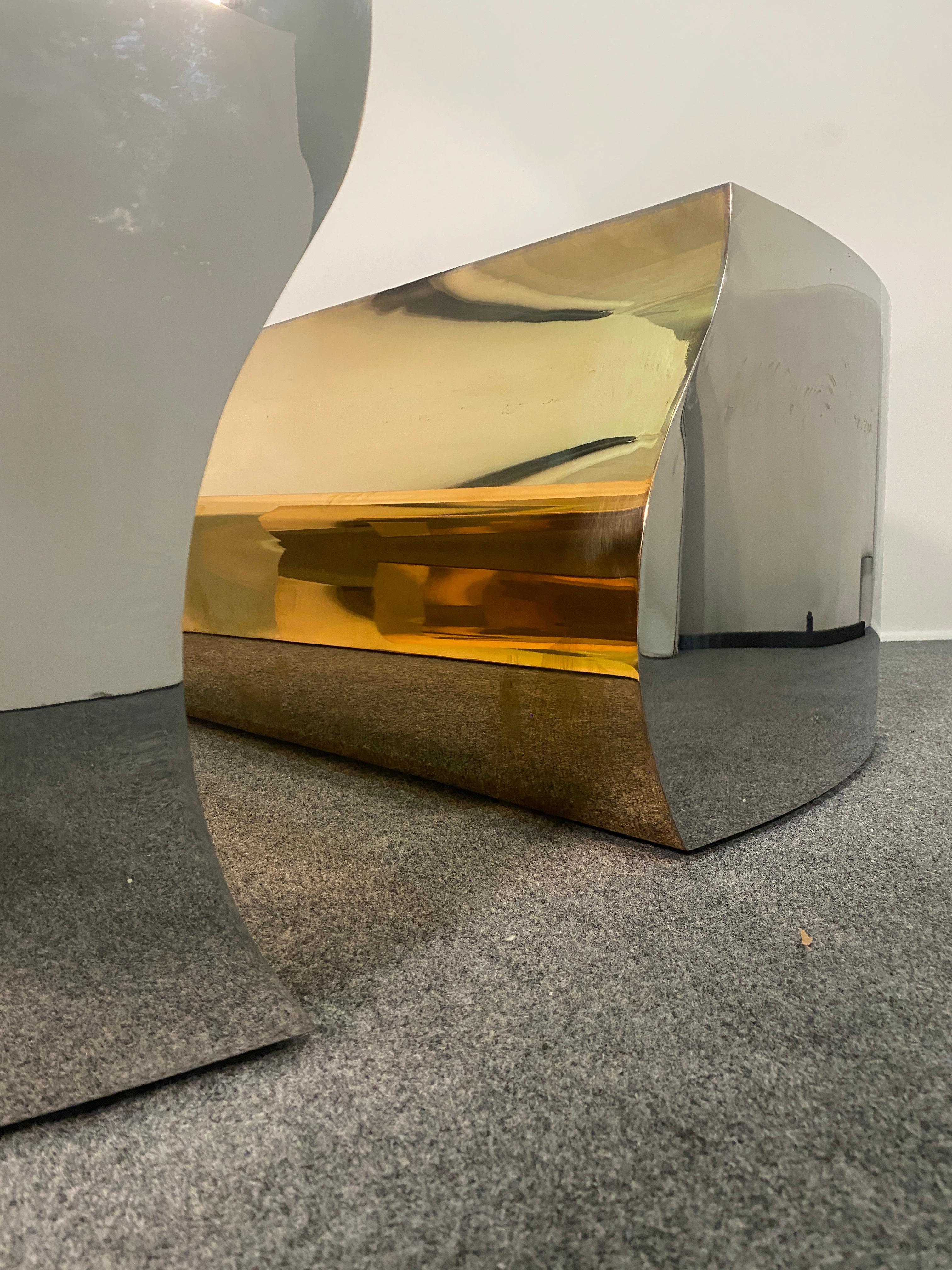 Contemporary Modern Stainless Steel Bronze Center Freeform Cocktail Table, Karl Springer For Sale