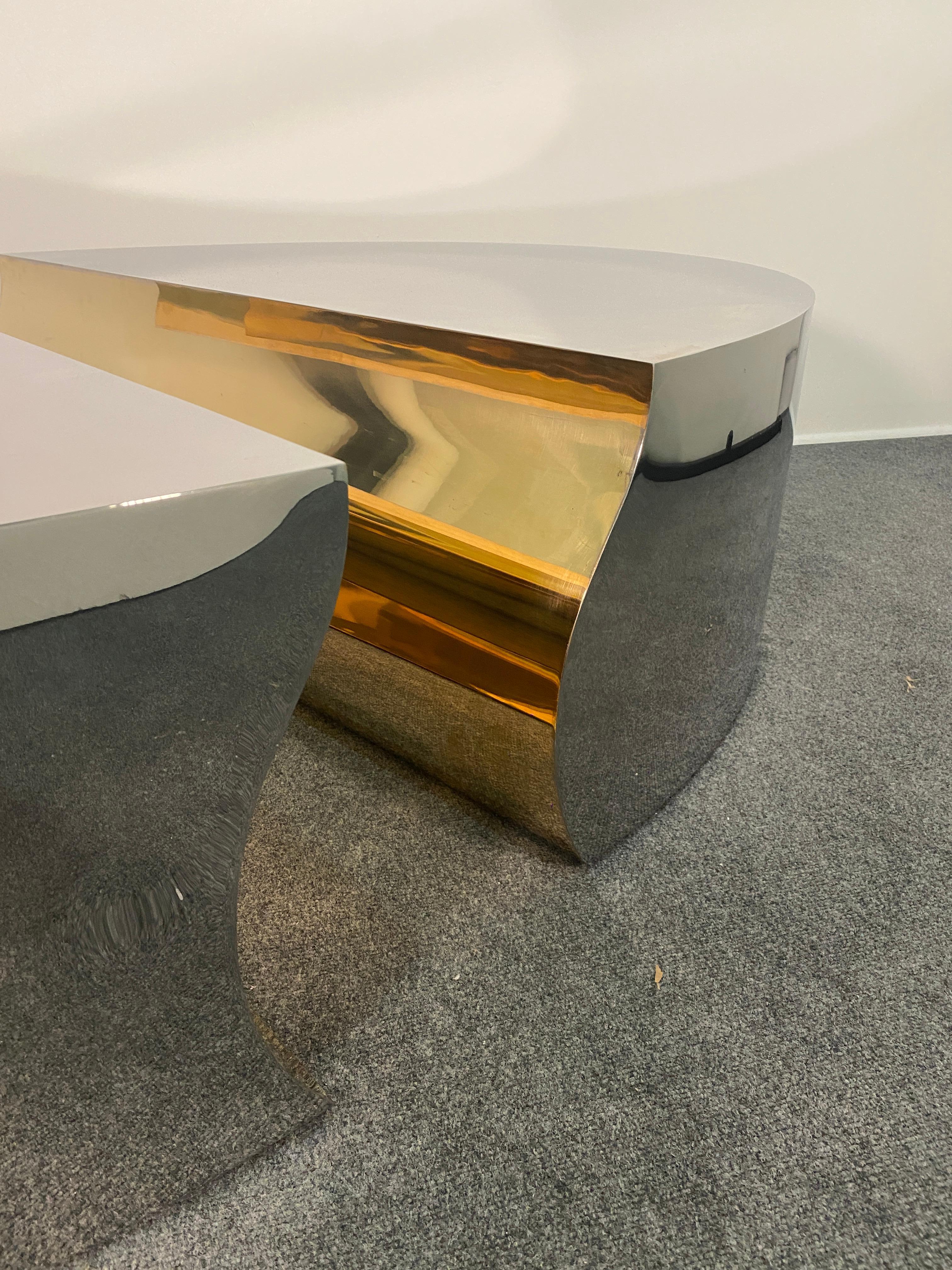 Modern Stainless Steel Bronze Center Freeform Cocktail Table, Karl Springer For Sale 1