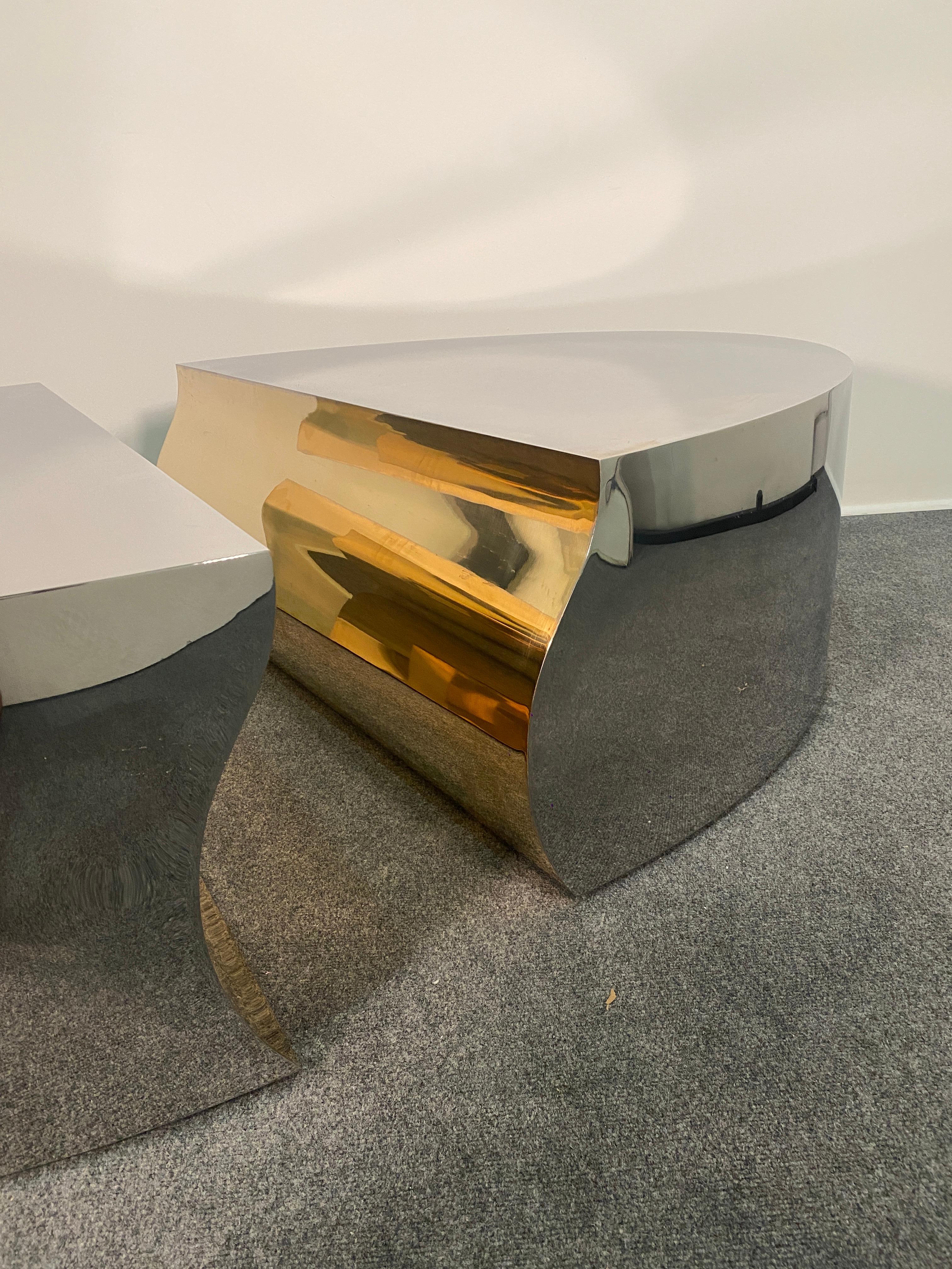 Modern Stainless Steel Bronze Center Freeform Cocktail Table, Karl Springer For Sale 2