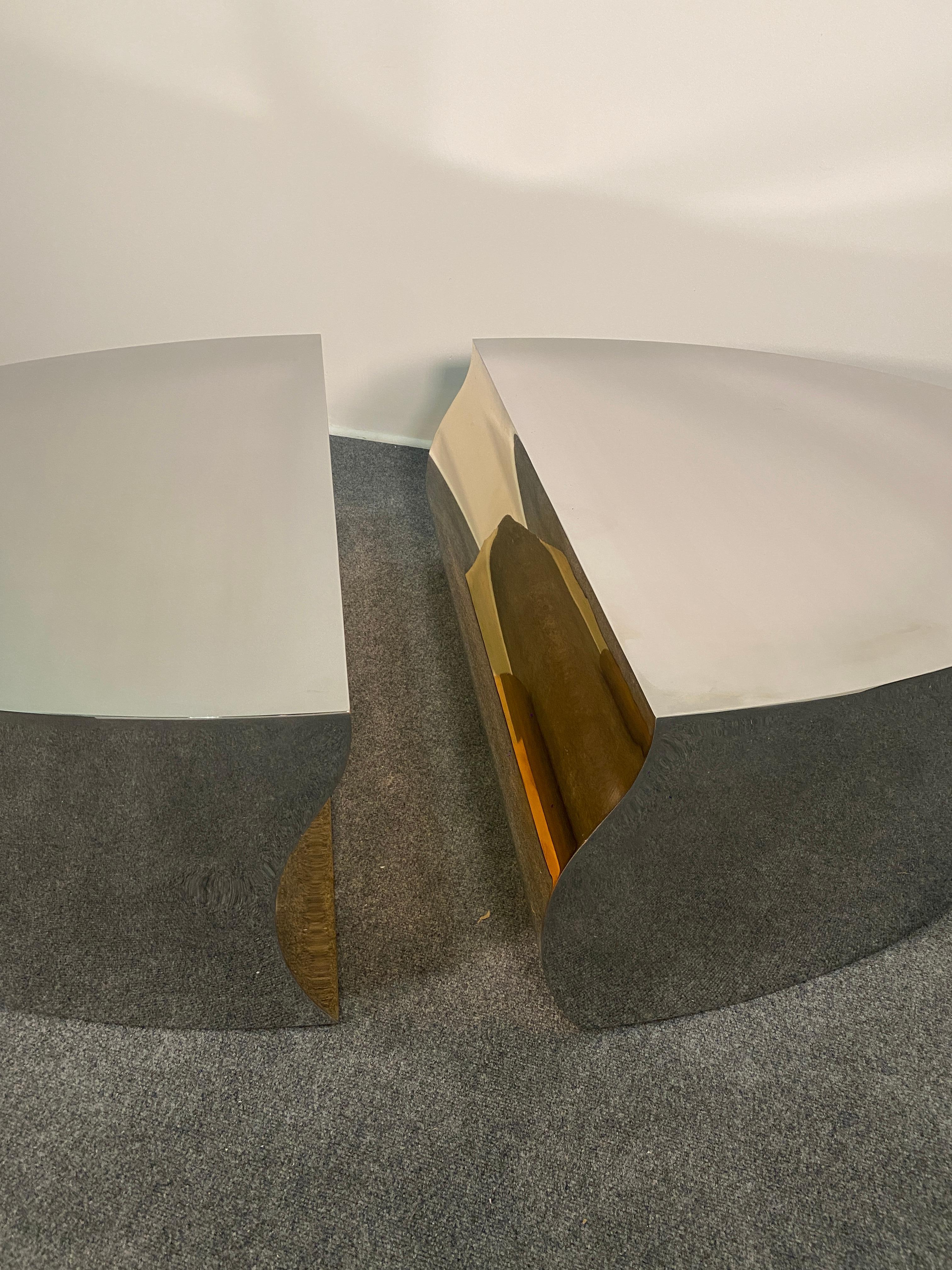 Modern Stainless Steel Bronze Center Freeform Cocktail Table, Karl Springer For Sale 3