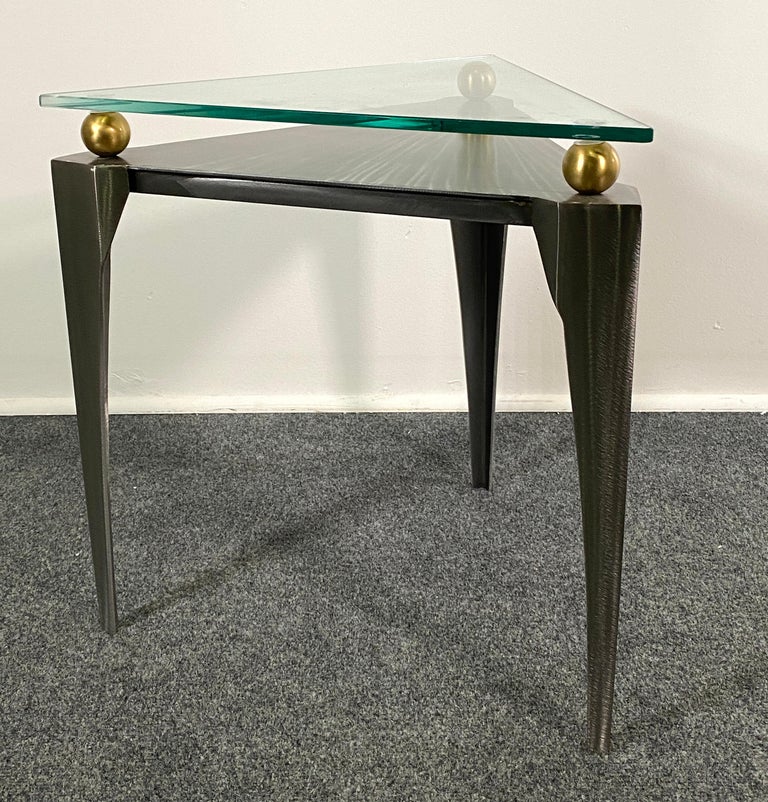 American Modern Steel and Brass Triangular Side Table, Girardini Design ...
