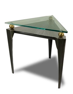 American Modern Steel and Brass Triangular Side Table, Girardini Design
