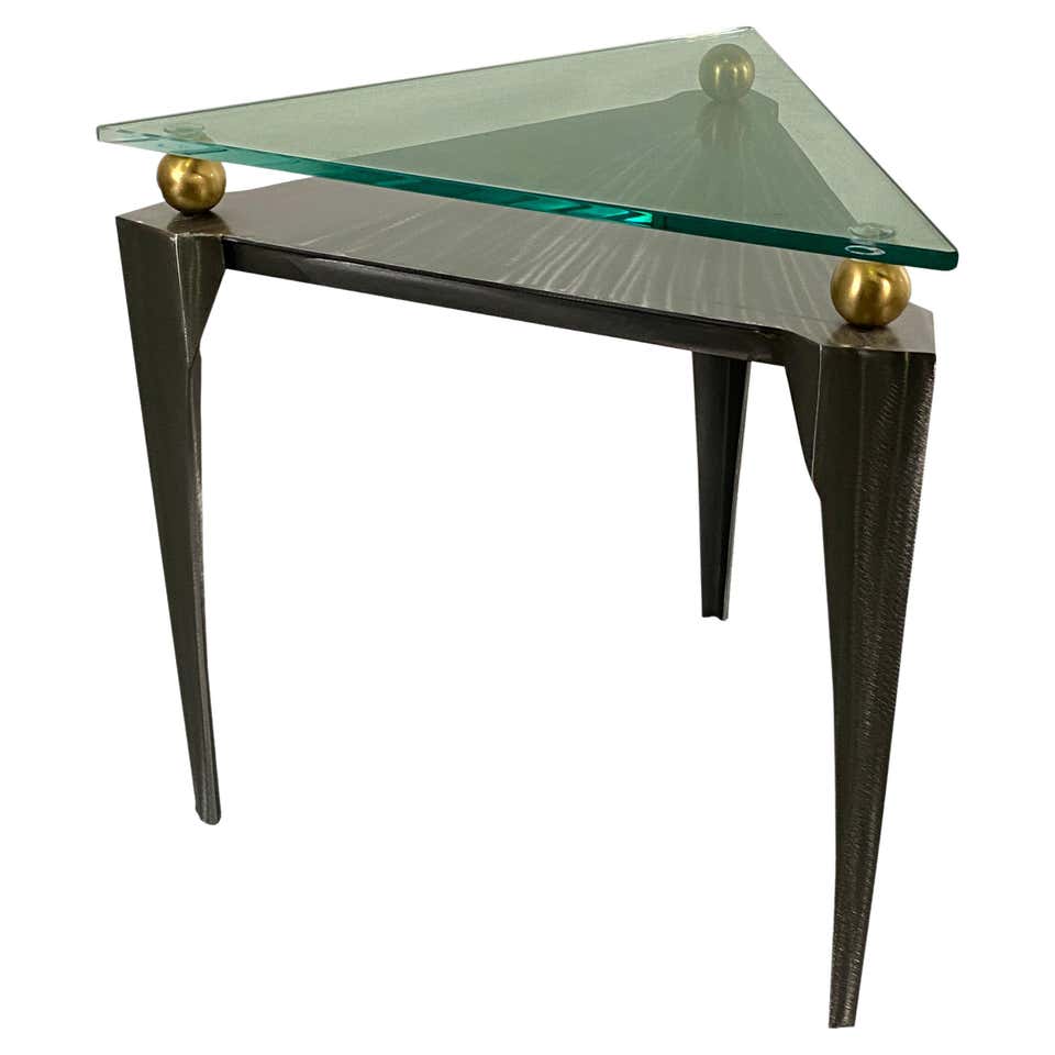 Cream Lacquered Steel Triangular Low Table For Sale at 1stDibs