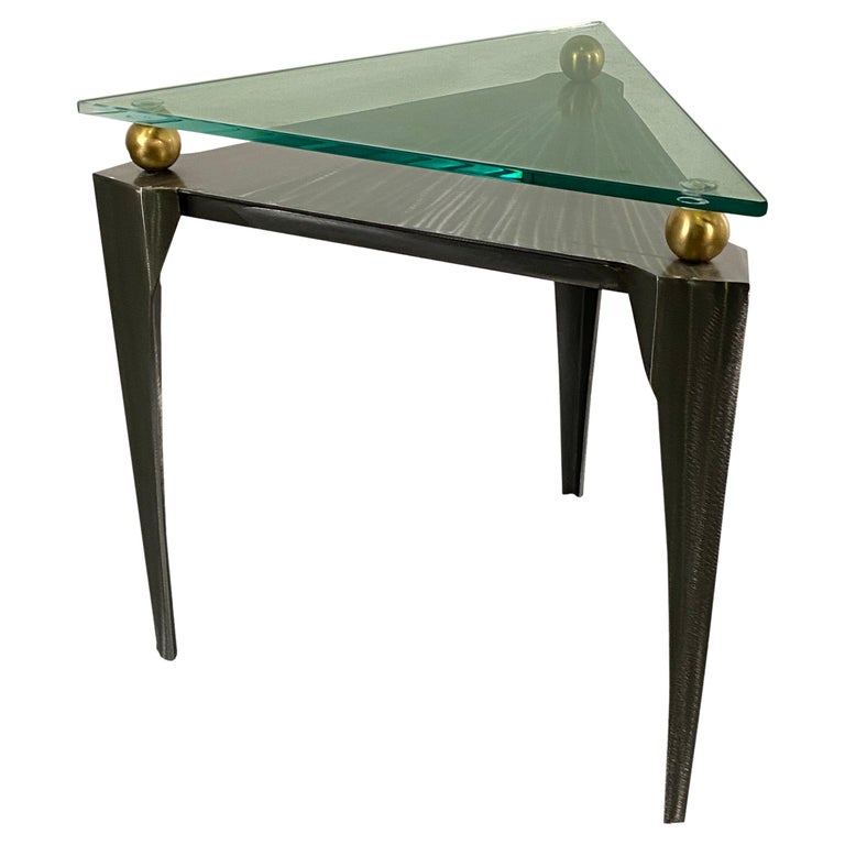 American Modern Steel and Brass Triangular Side Table, Girardini Design ...
