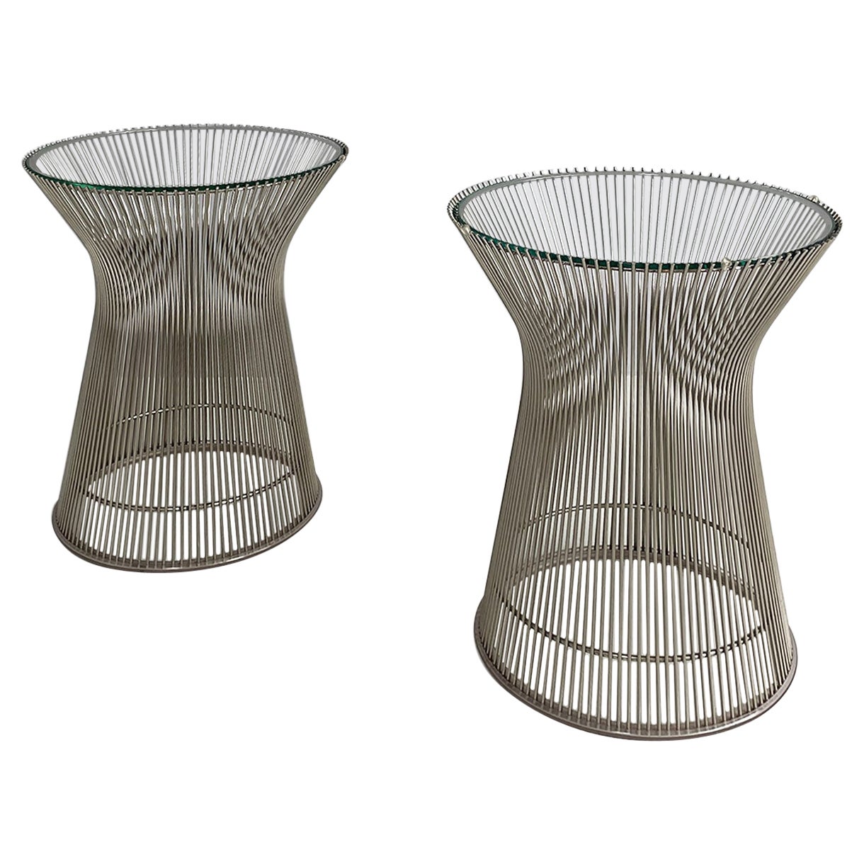 American modern steel and crystal side tables by Warren Platner for Knoll, 1966