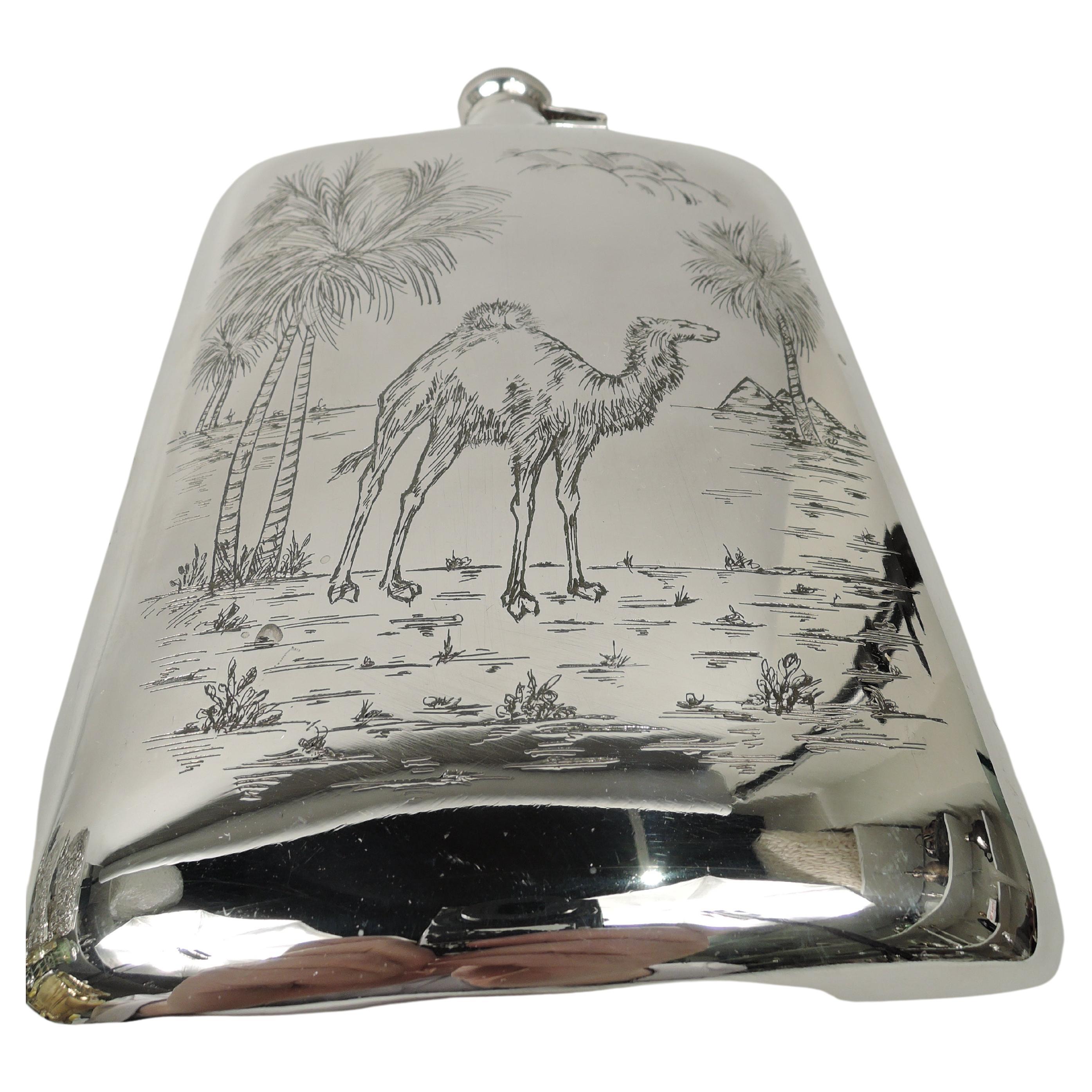American Modern Sterling Silver Camel Flask For Sale