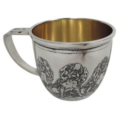Vintage American Modern Sterling Silver Dog-Themed Baby Cup