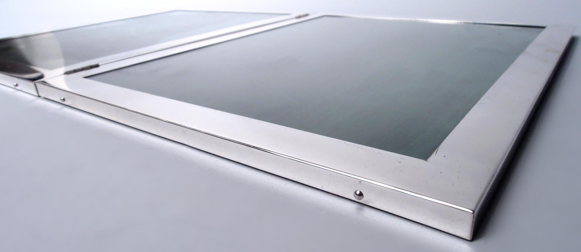 American Modern Sterling Silver Double Diptych Picture Frame In Good Condition For Sale In New York, NY
