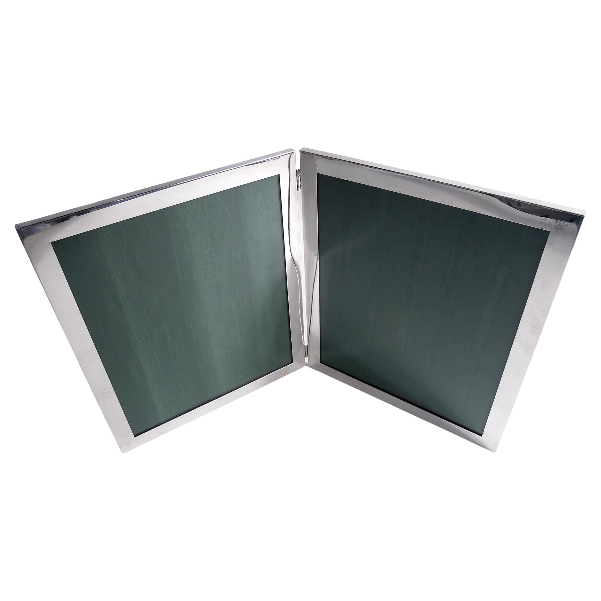 American Modern Sterling Silver Double Diptych Picture Frame For Sale