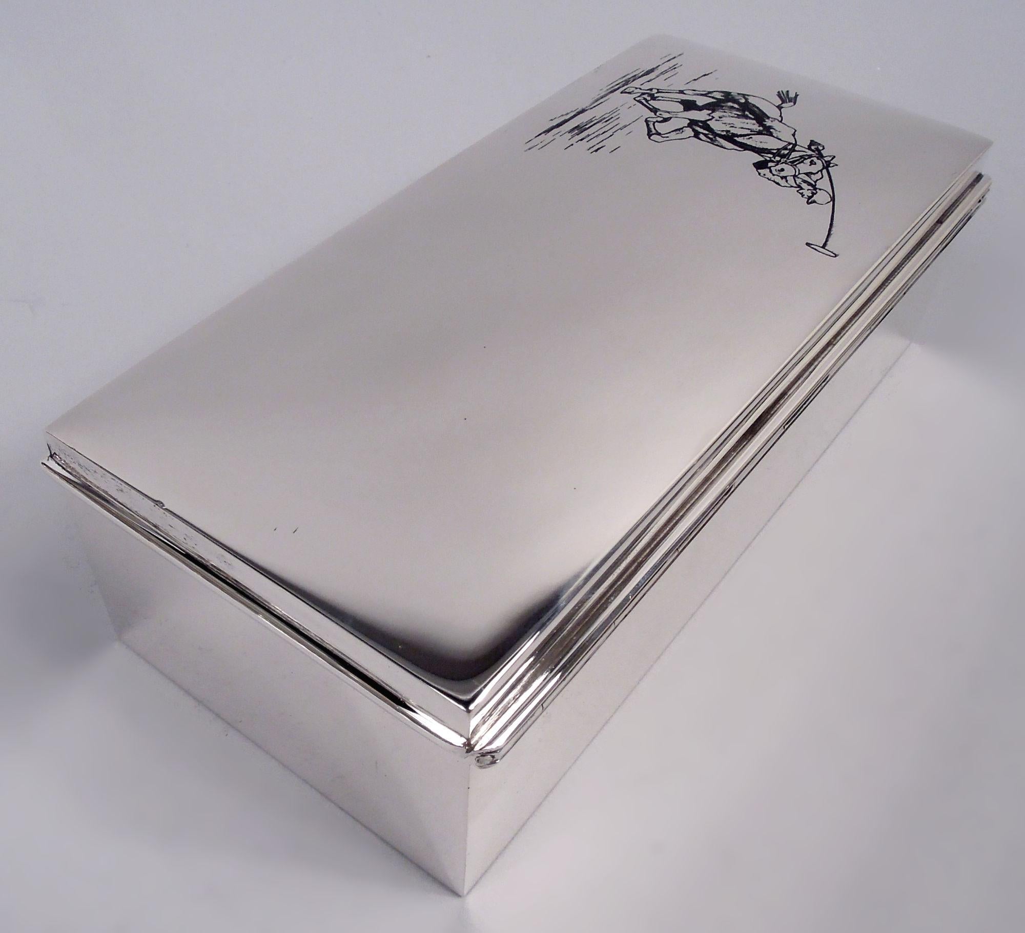 Americano Scatola moderna americana in argento sterling e smalto con cavallo da polo in vendita