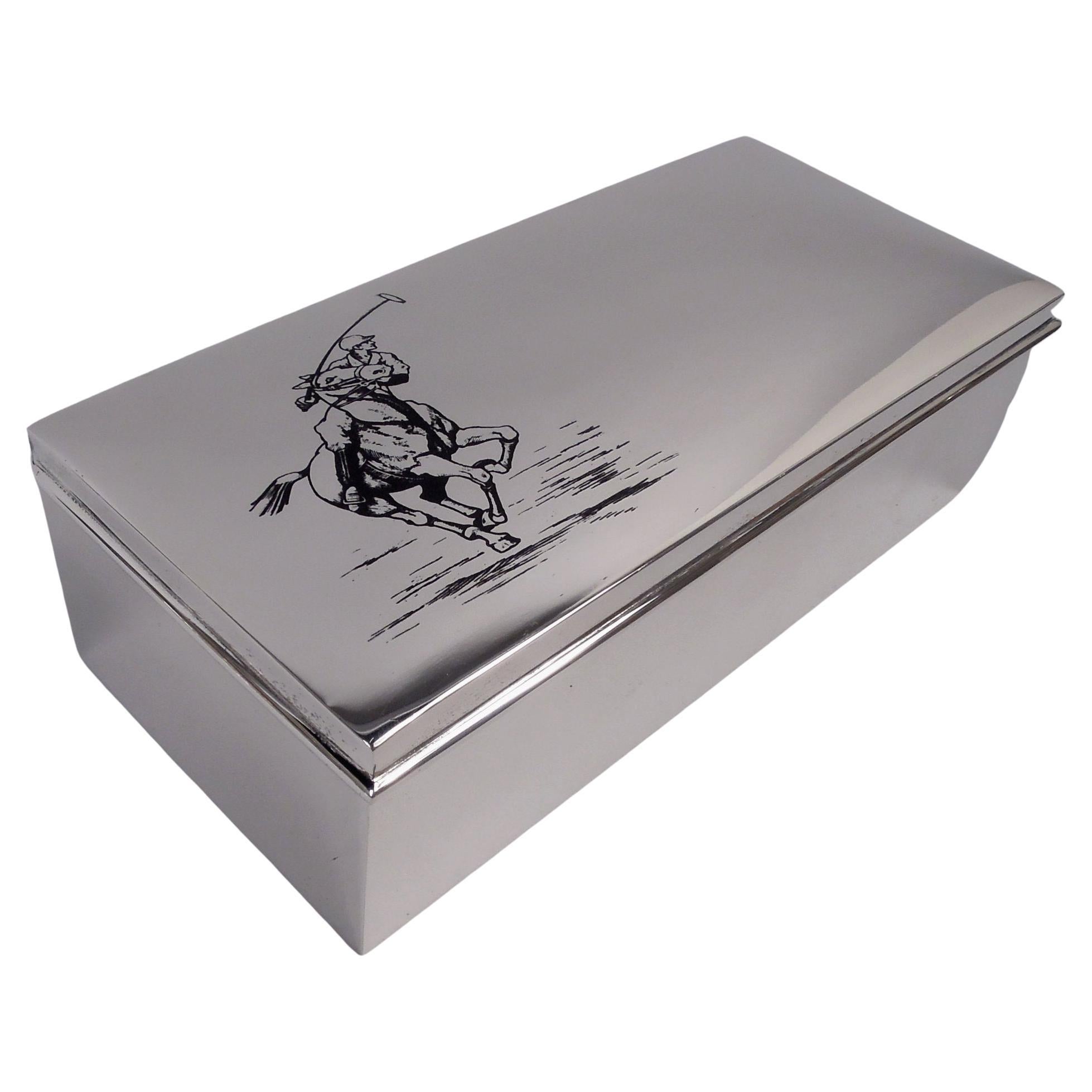 Scatola moderna americana in argento sterling e smalto con cavallo da polo in vendita