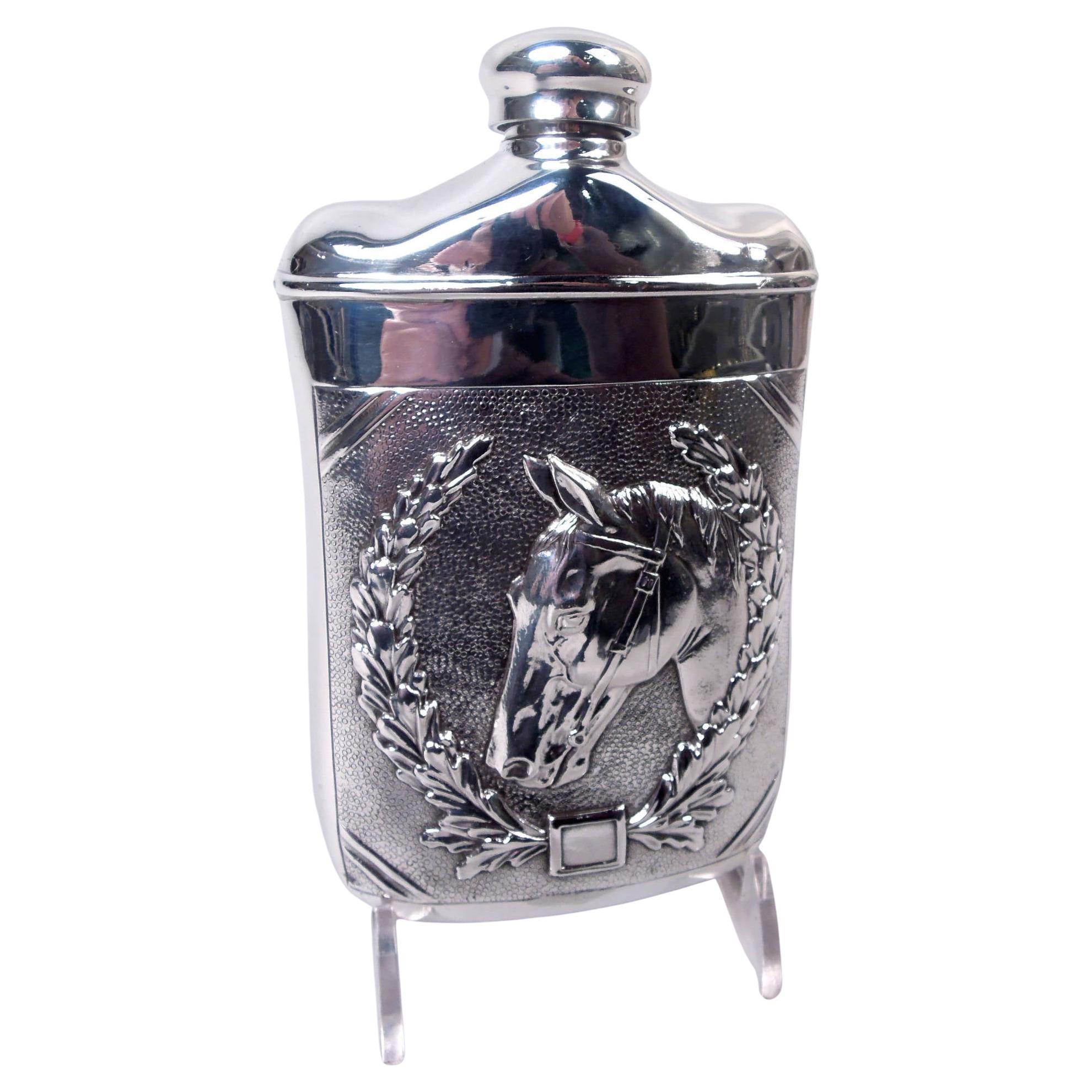 American Modern Sterling Silver Racehorse Flask