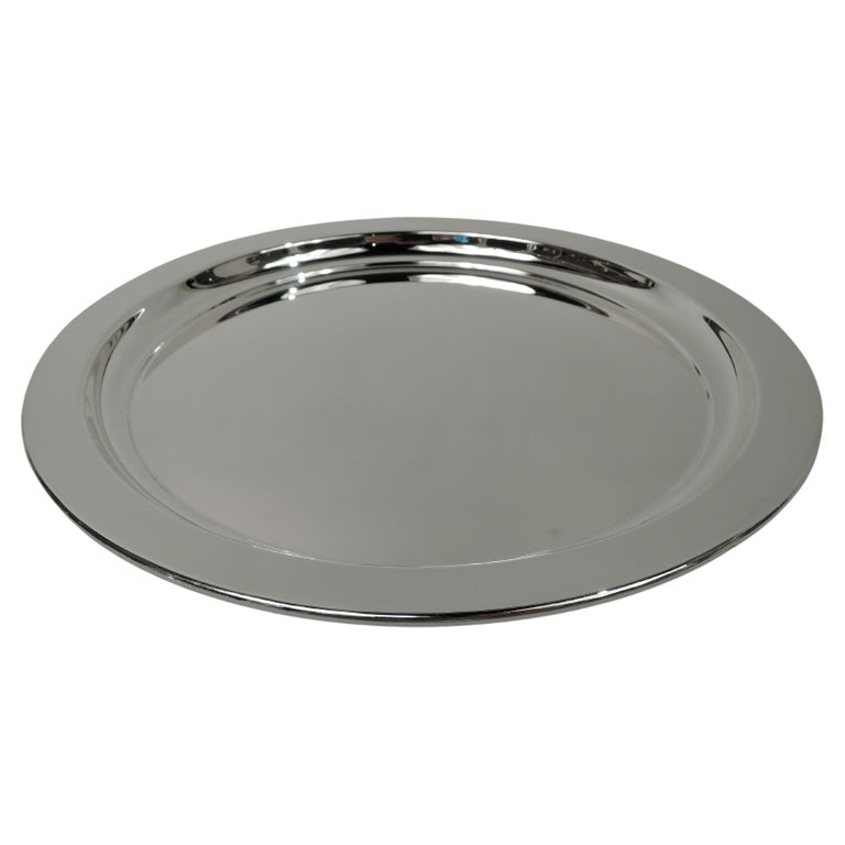 American Modern Sterling Silver Round Serving Tray For Sale at 1stDibs