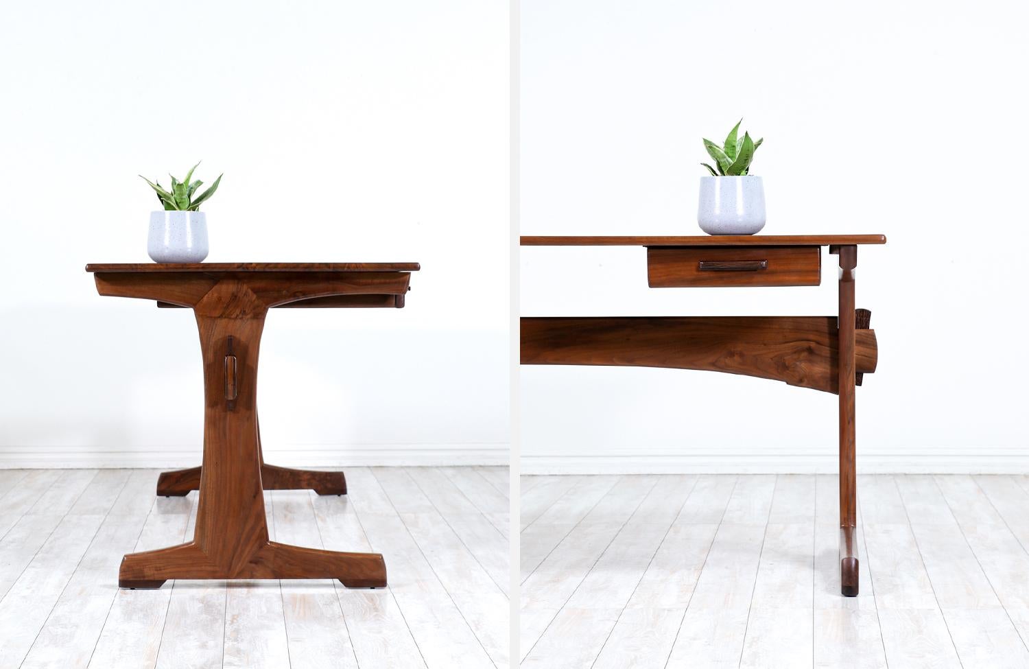 Expertly Restored - American Modern Studio Craft Sculpted Walnut Executive Desk For Sale 7