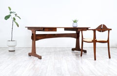 Expertly Restored - American Modern Studio Craft Sculpted Walnut Executive Desk