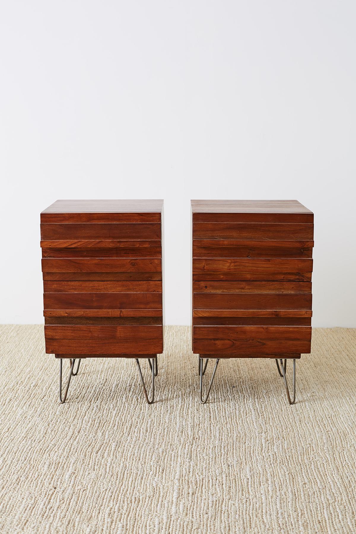 Hand-Crafted American Modern Style Mahogany Nightstands on Hairpin Legs